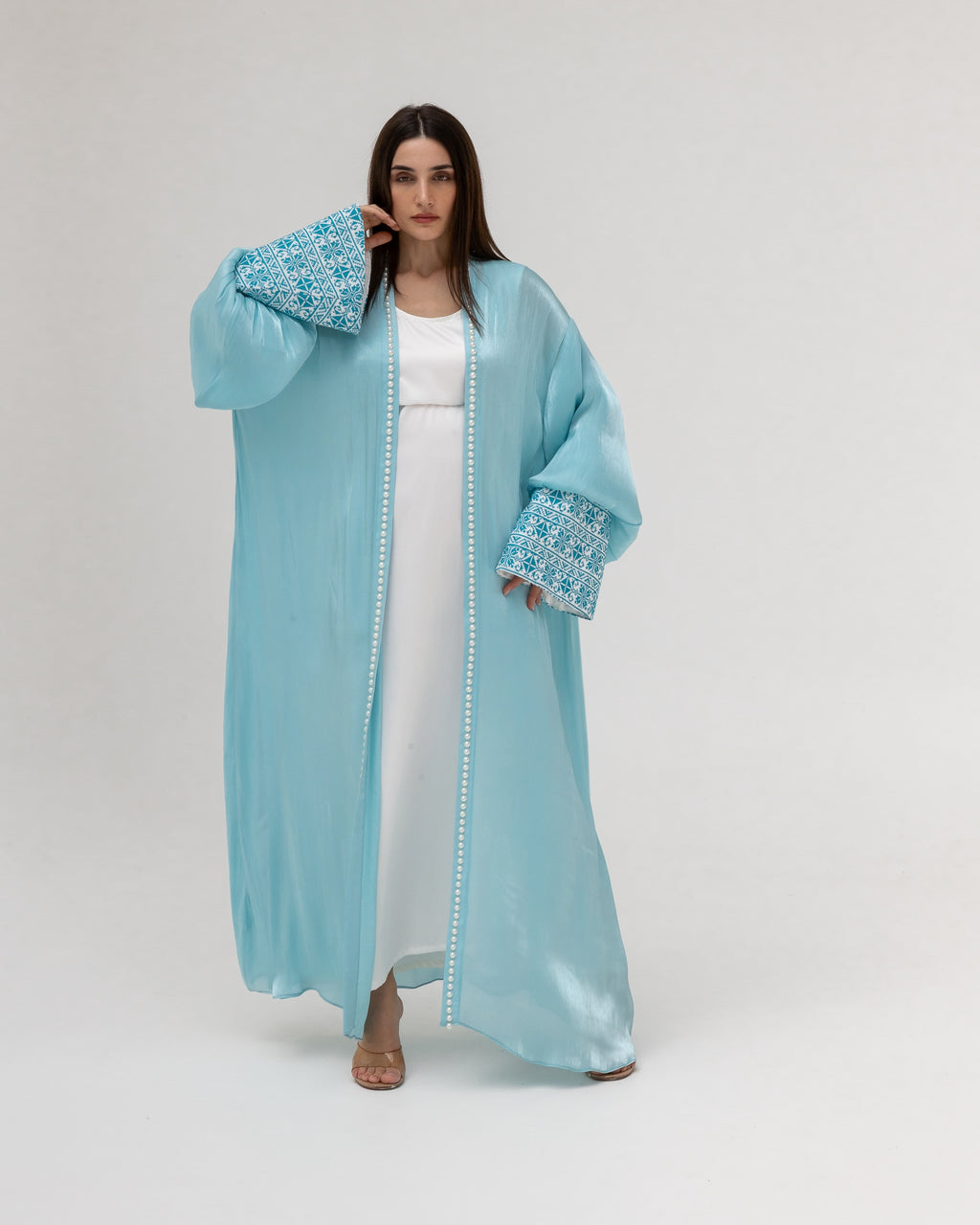 Sky Blue Abaya with Pearls and Embroidery