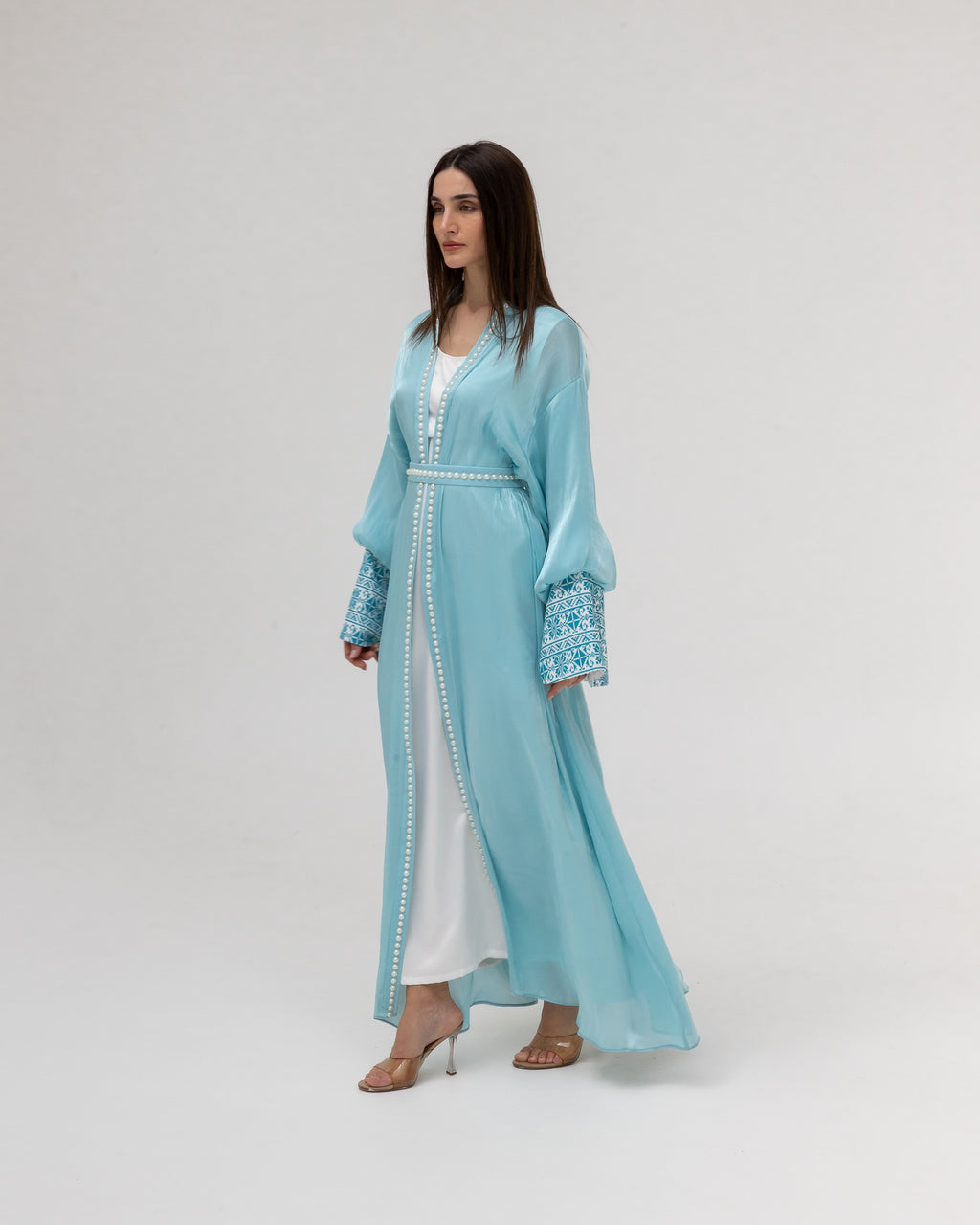 Sky Blue Abaya with Pearls and Embroidery