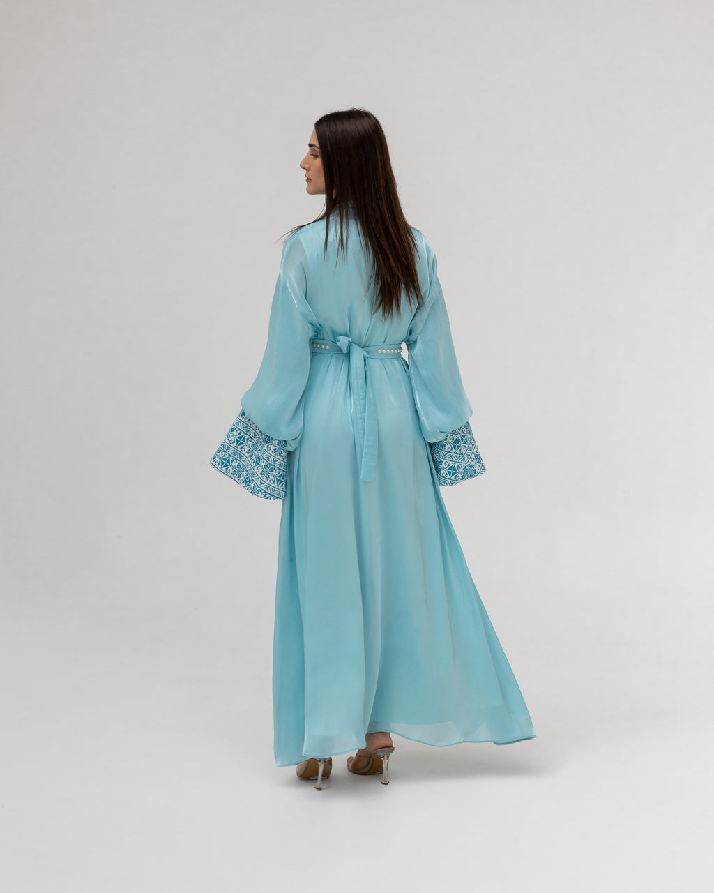 Sky Blue Abaya with Pearls and Embroidery
