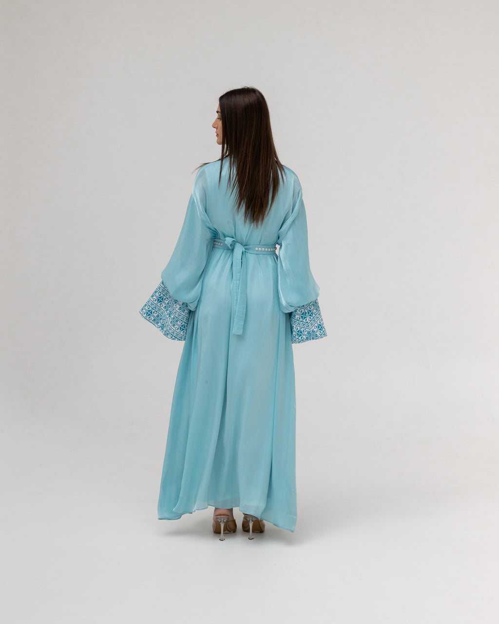 Sky Blue Abaya with Pearls and Embroidery