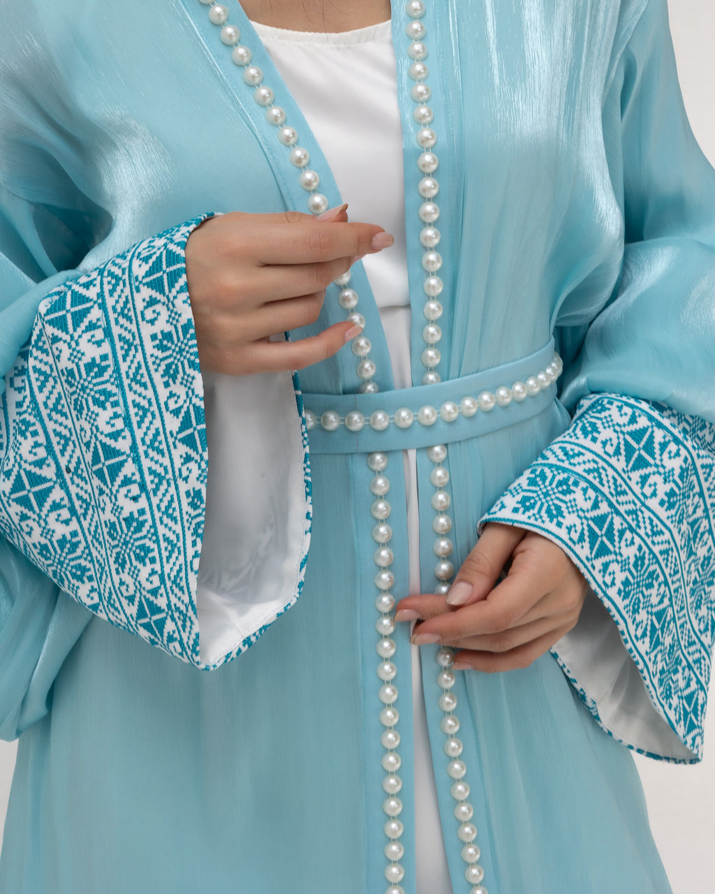 Sky Blue Abaya with Pearls and Embroidery