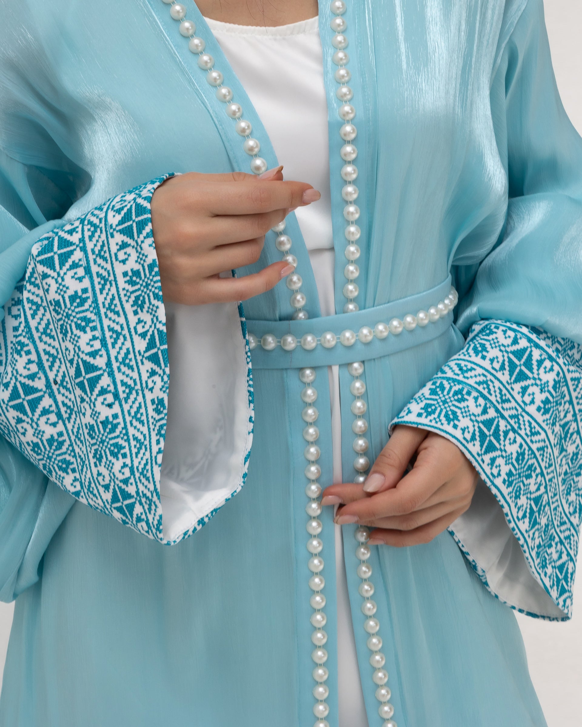Sky Blue Abaya with Pearls and Embroidery