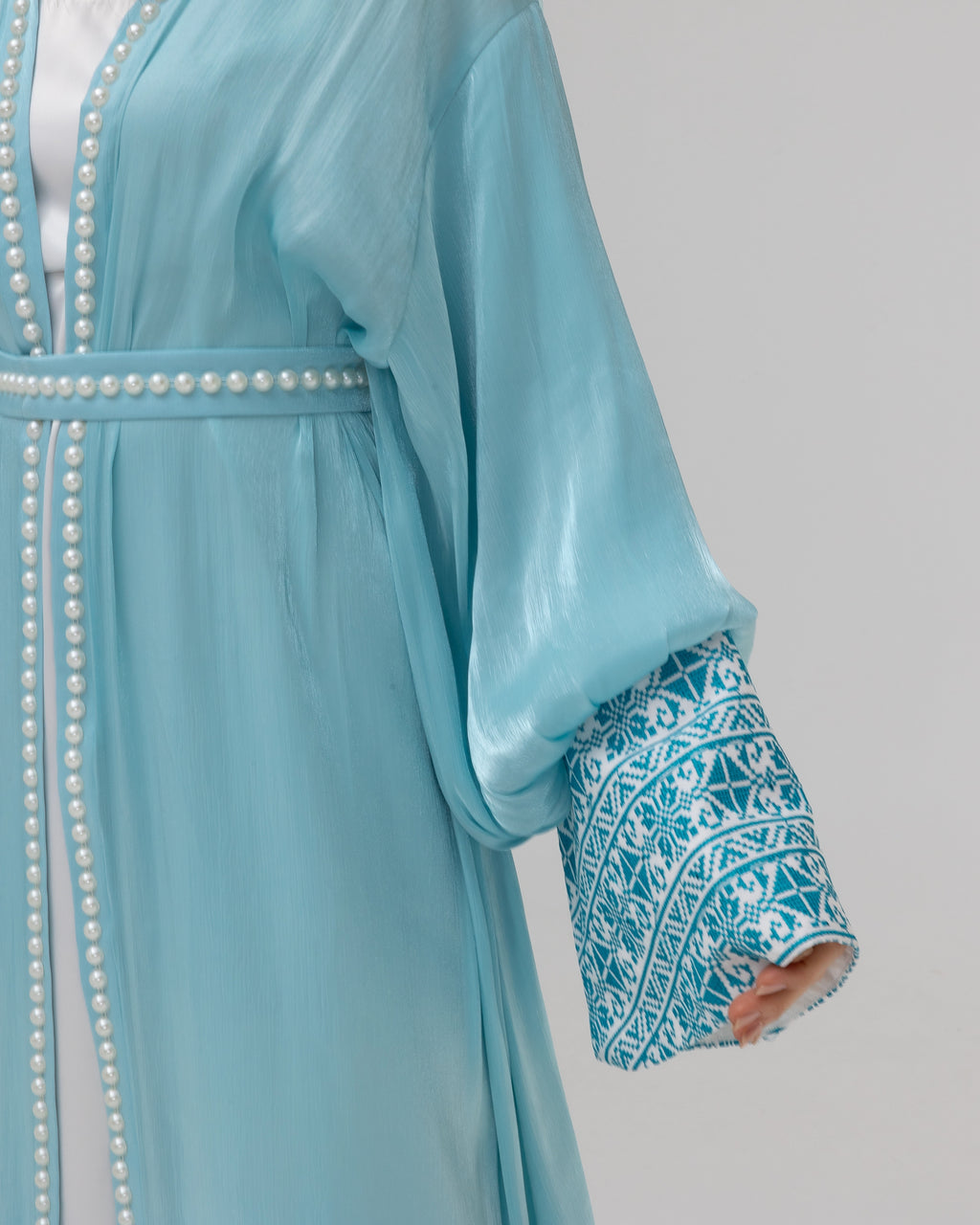 Sky Blue Abaya with Pearls and Embroidery