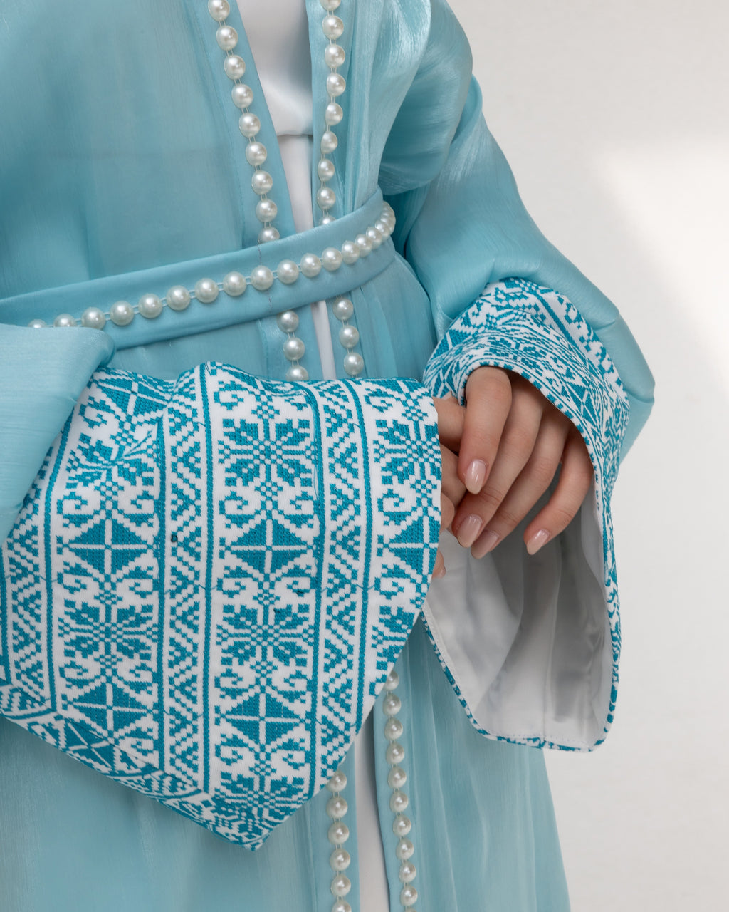 Sky Blue Abaya with Pearls and Embroidery