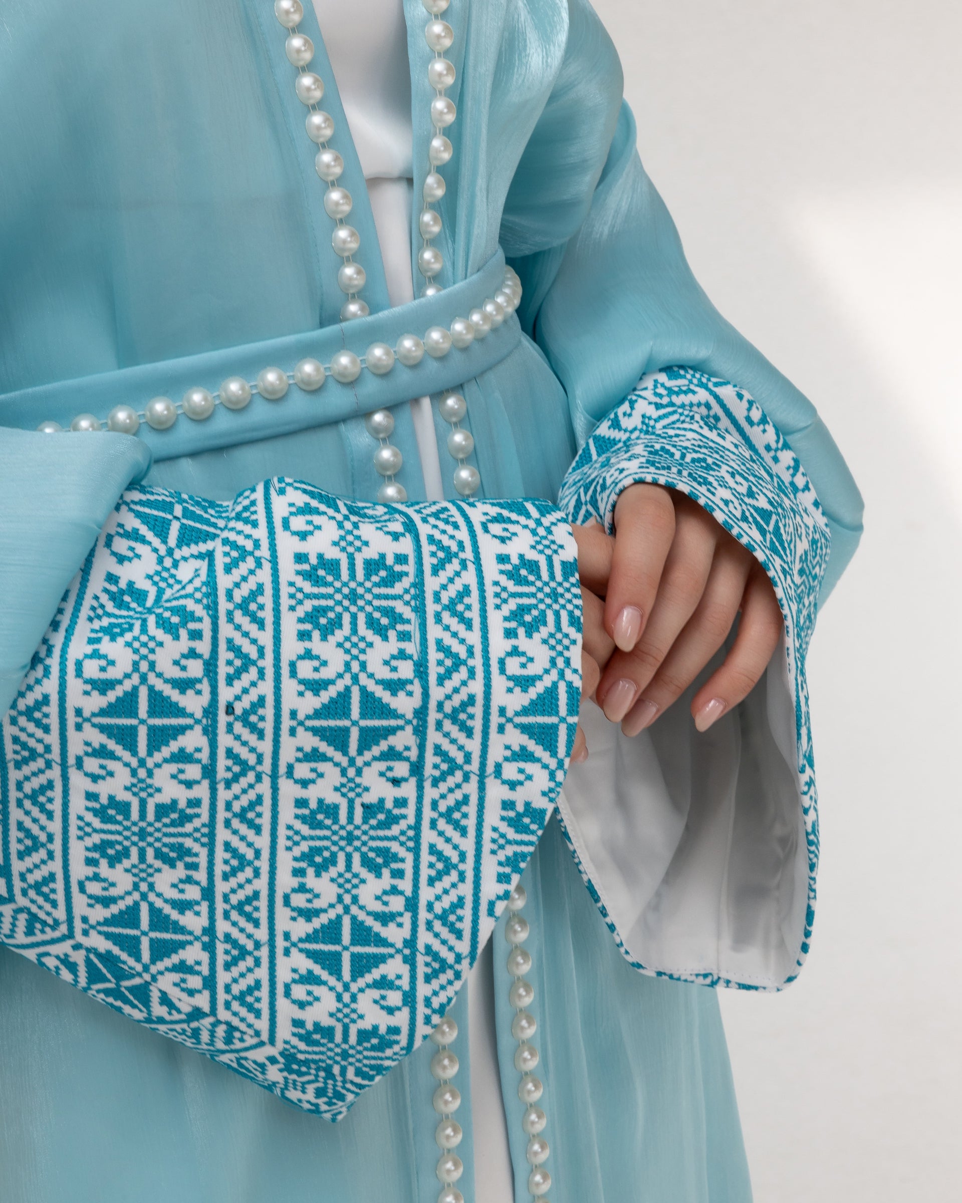 Sky Blue Abaya with Pearls and Embroidery