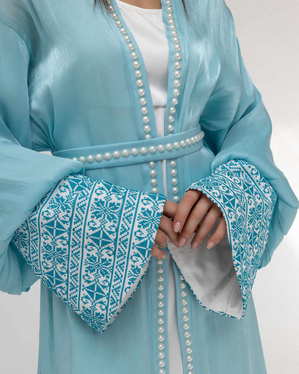 Sky Blue Abaya with Pearls and Embroidery