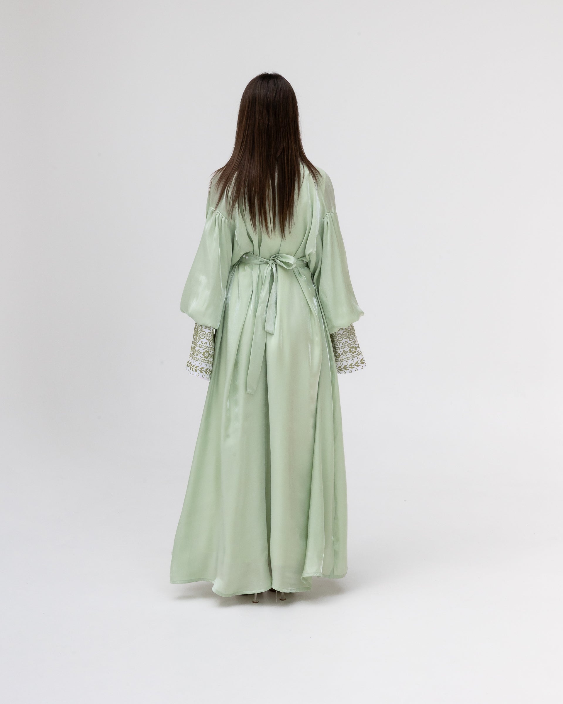Pastel Green Abaya with Pearls and Embroidery