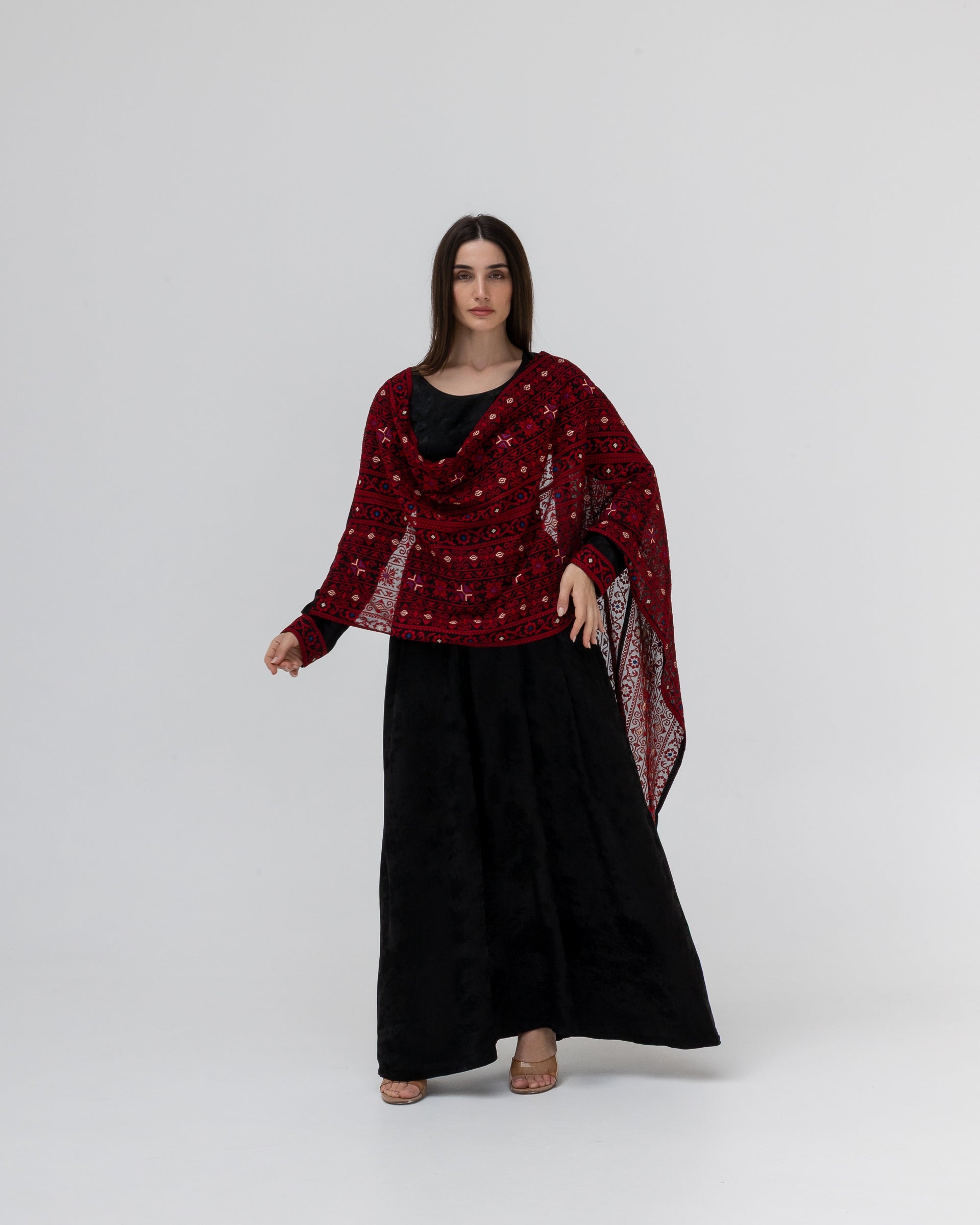 Draped Embroidered Black Dress