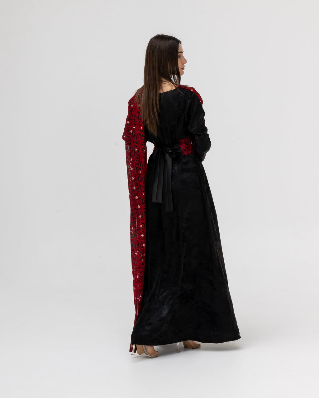 Draped Embroidered Black Dress
