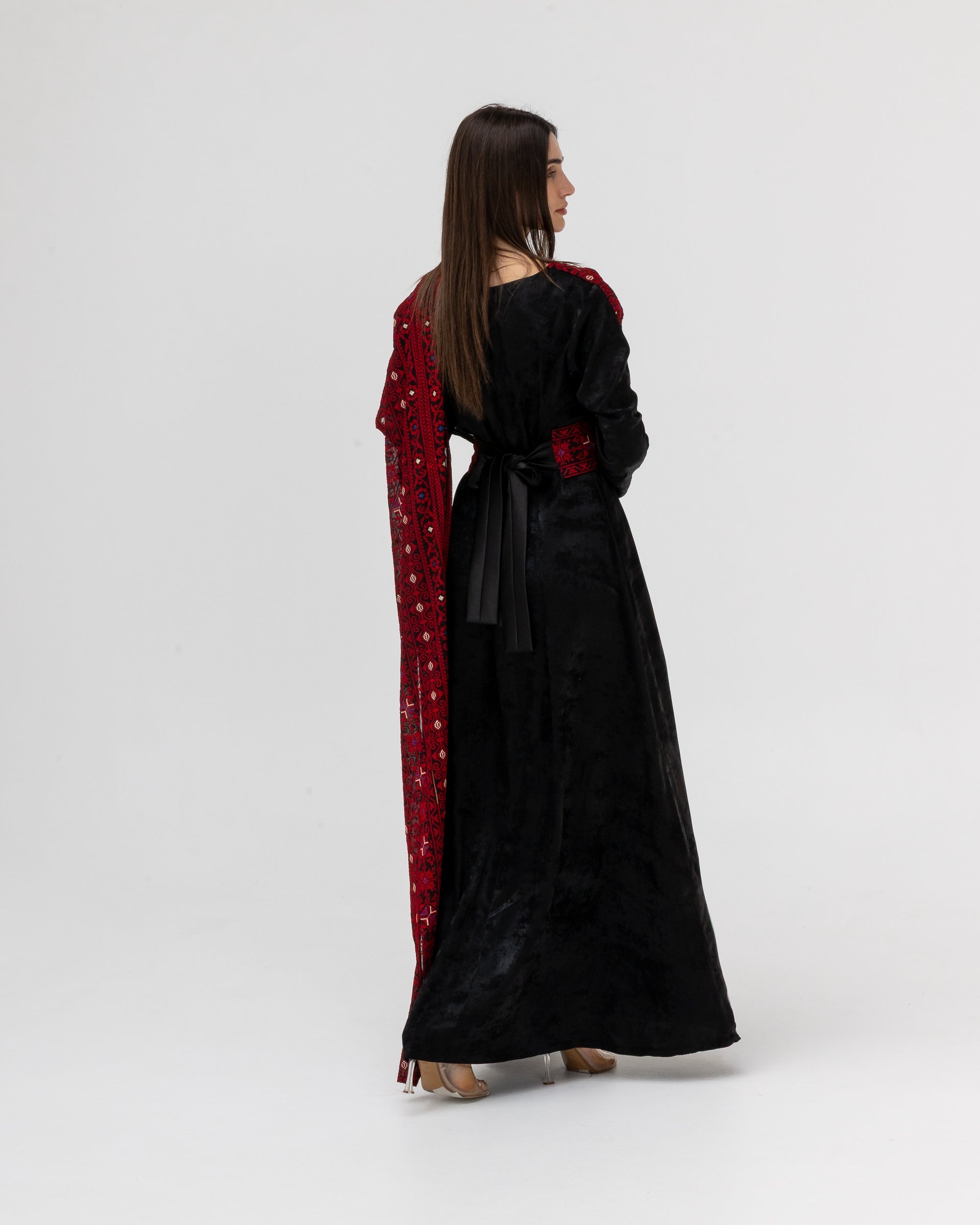 Draped Embroidered Black Dress