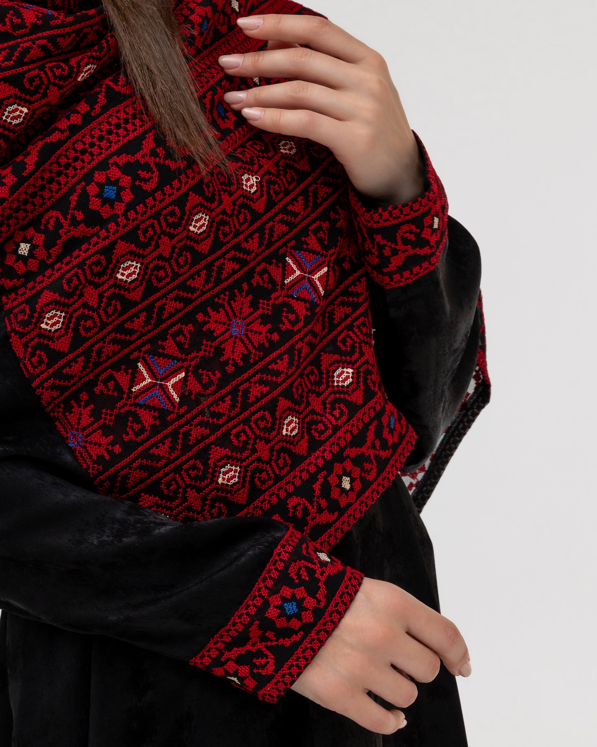 Draped Embroidered Black Dress