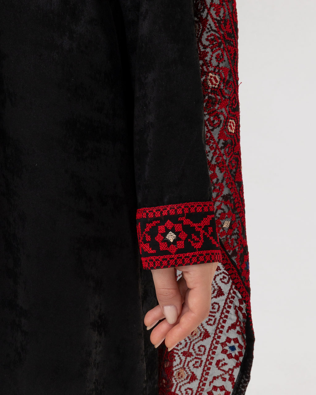 Draped Embroidered Black Dress