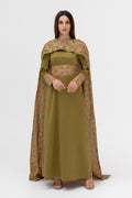Olive Green Dress with Embroidered Cape