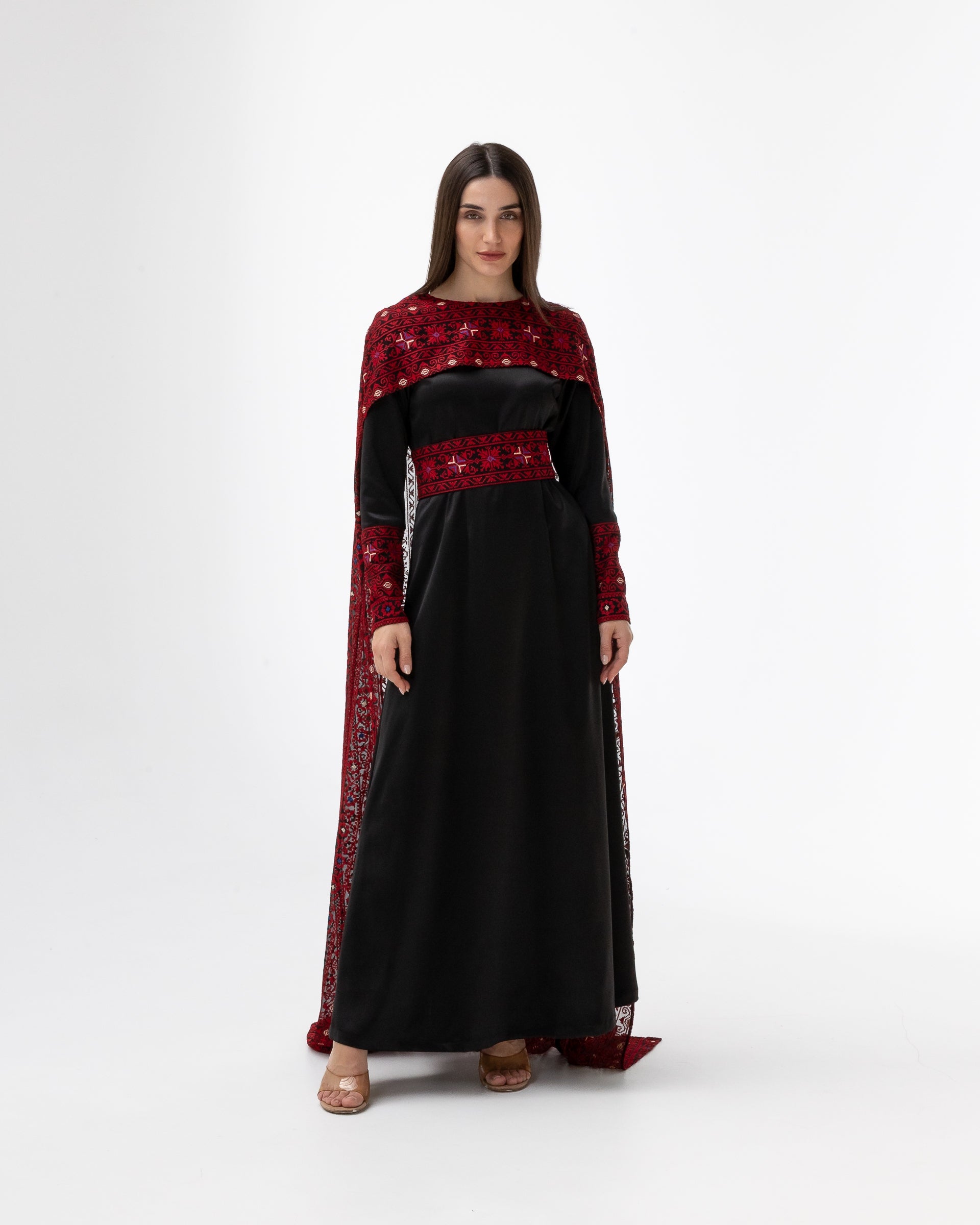 Black Dress with Embroidered Cape