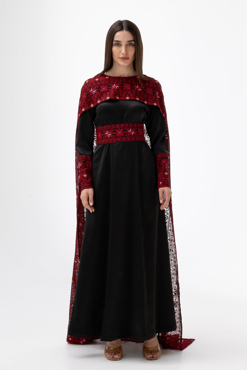 Black Dress with Embroidered Cape