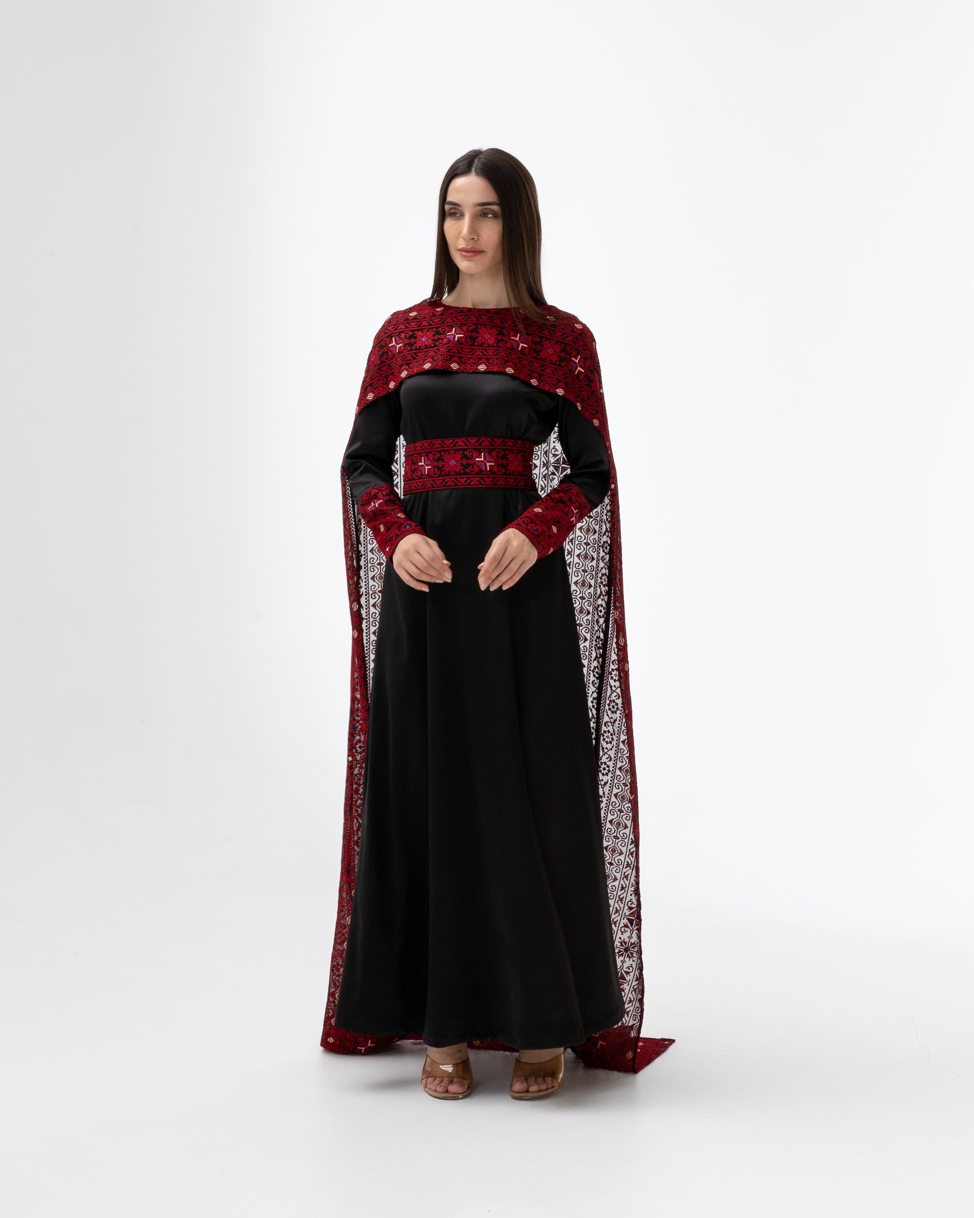 Black Dress with Embroidered Cape