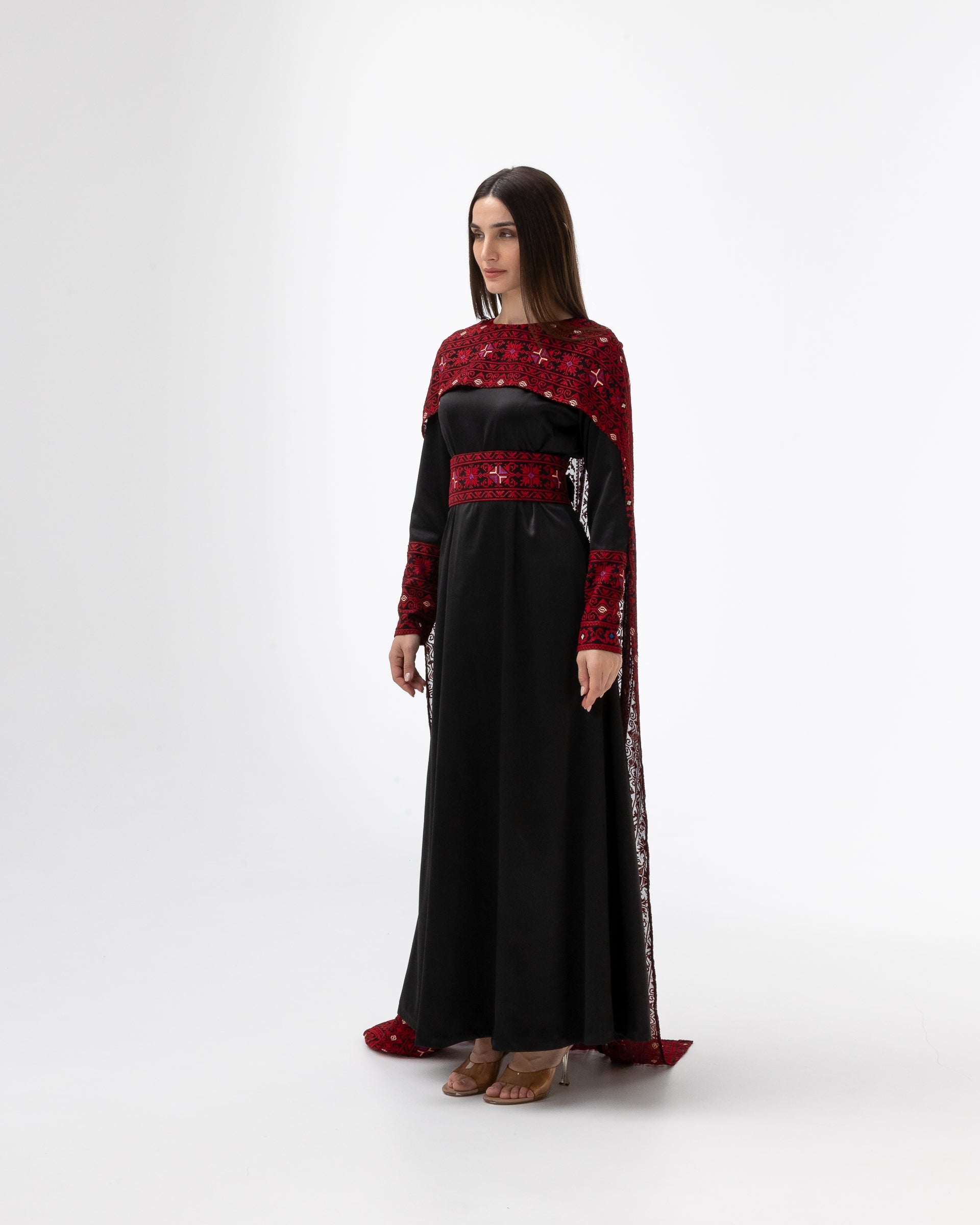 Black Dress with Embroidered Cape