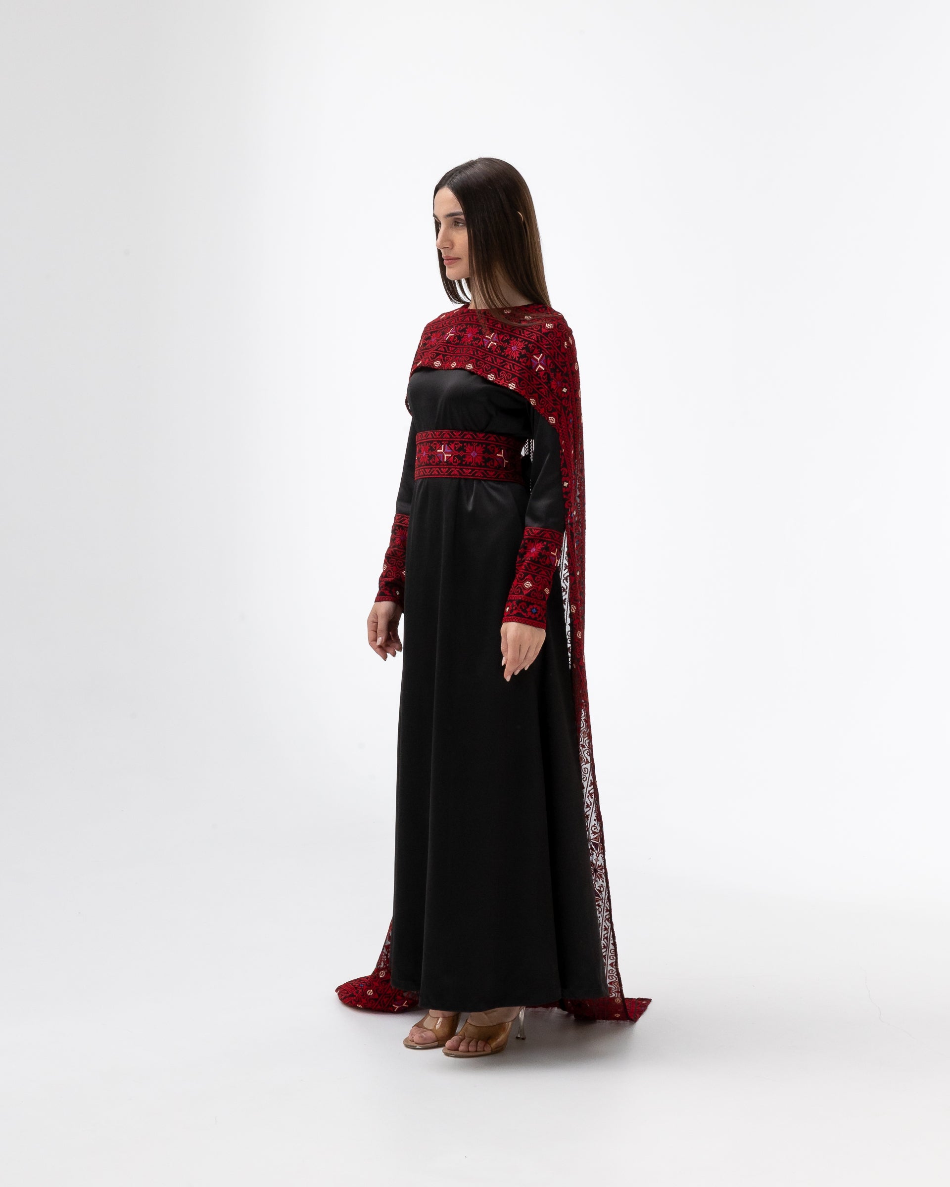 Black Dress with Embroidered Cape