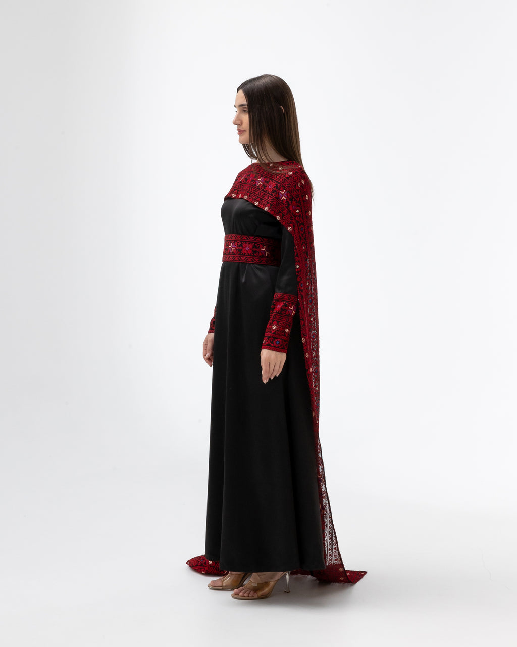 Black Dress with Embroidered Cape