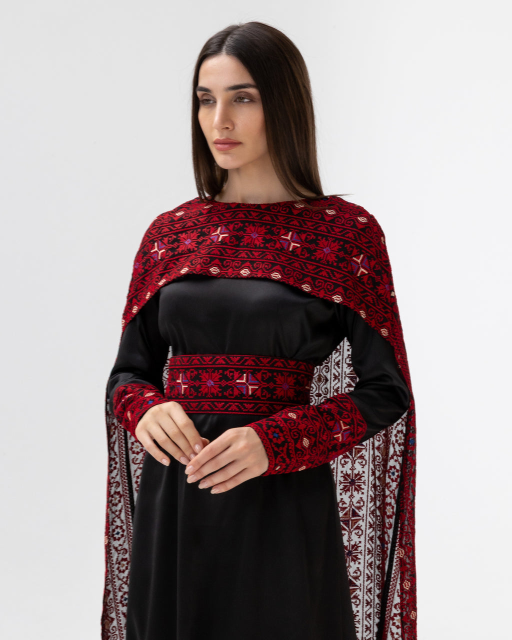 Black Dress with Embroidered Cape