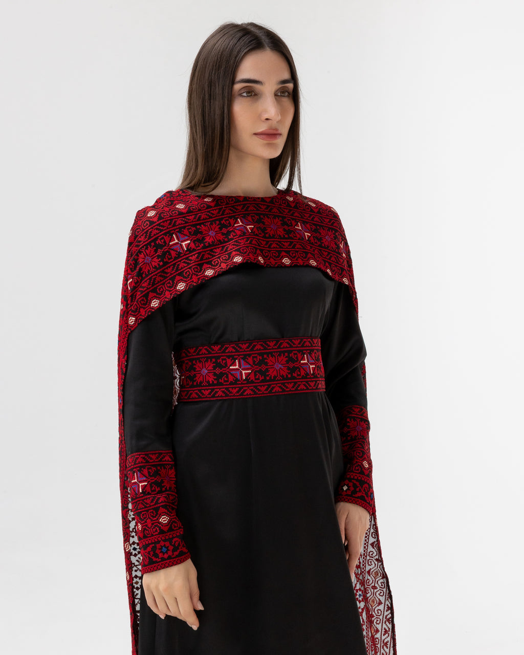Black Dress with Embroidered Cape