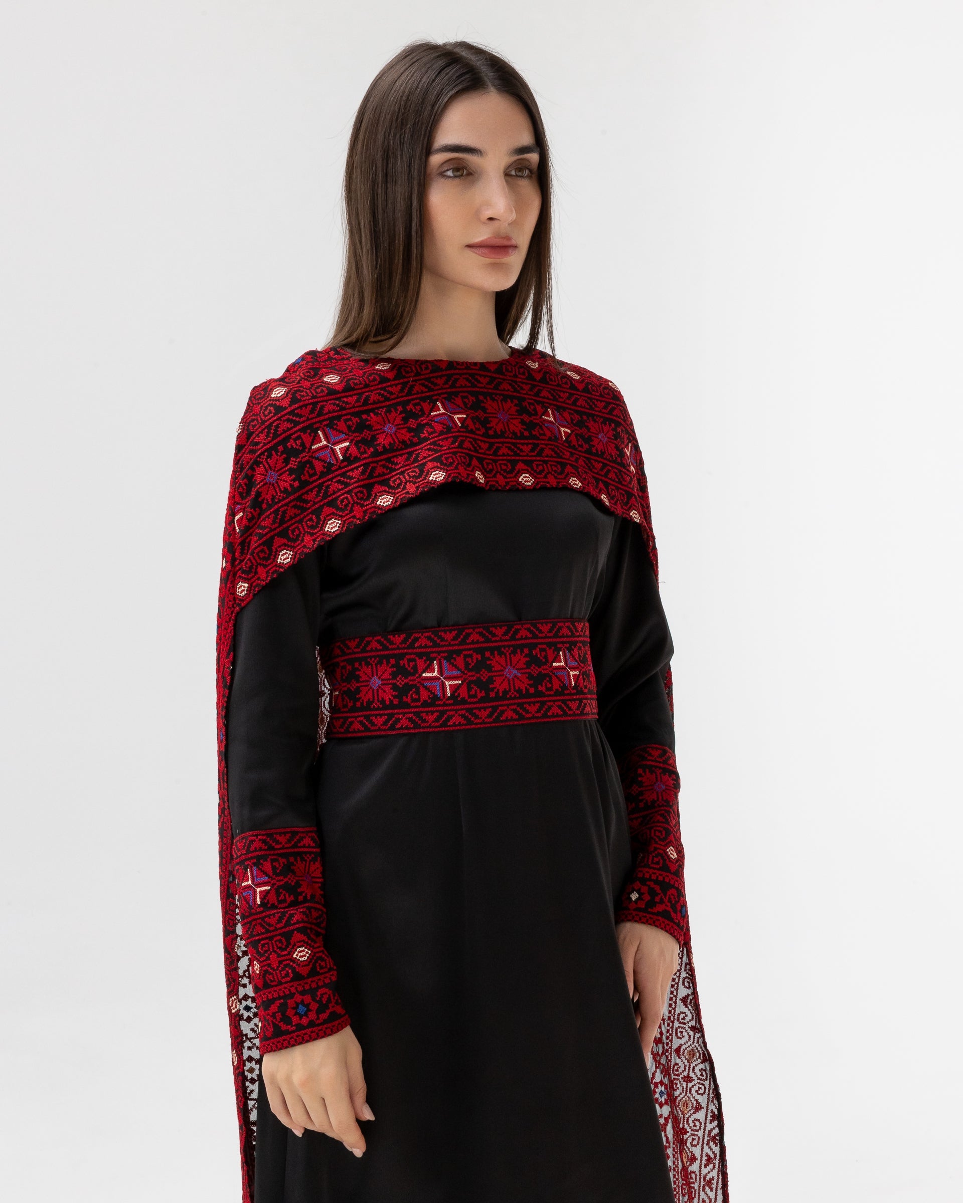 Black Dress with Embroidered Cape