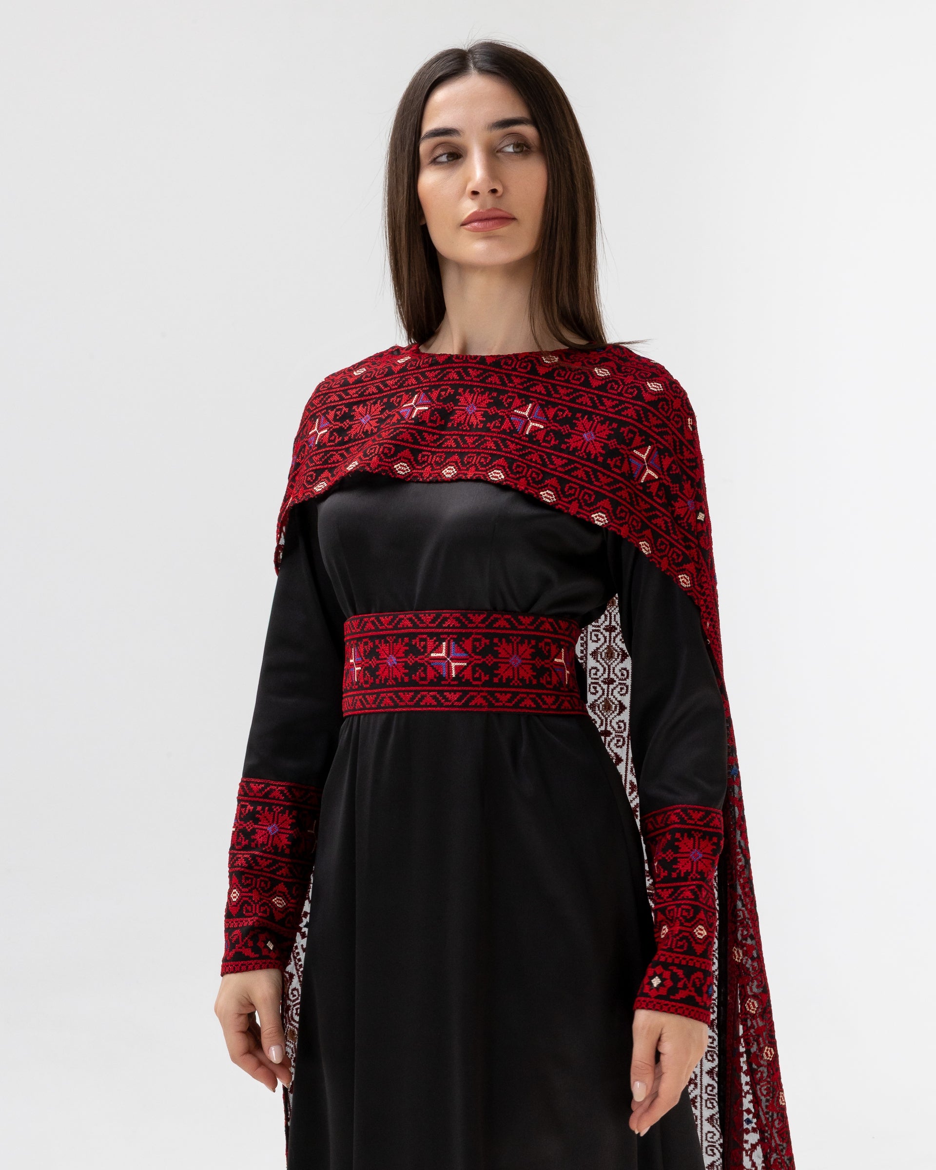 Black Dress with Embroidered Cape