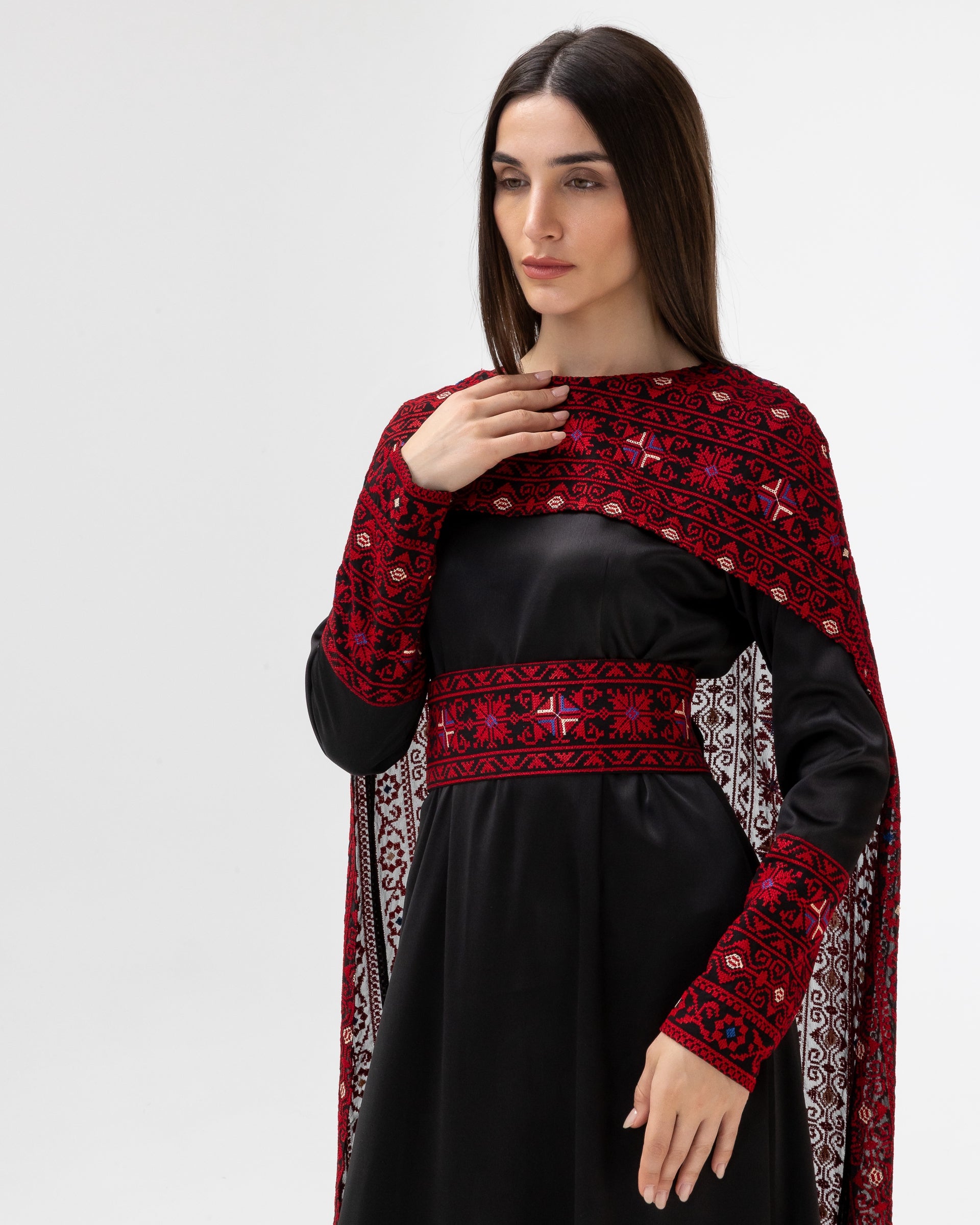 Black Dress with Embroidered Cape