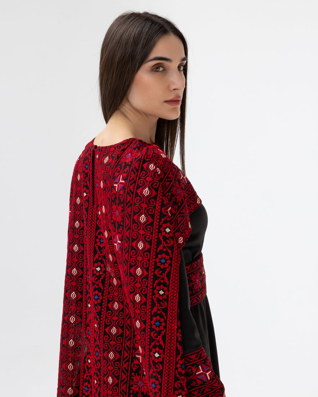 Black Dress with Embroidered Cape