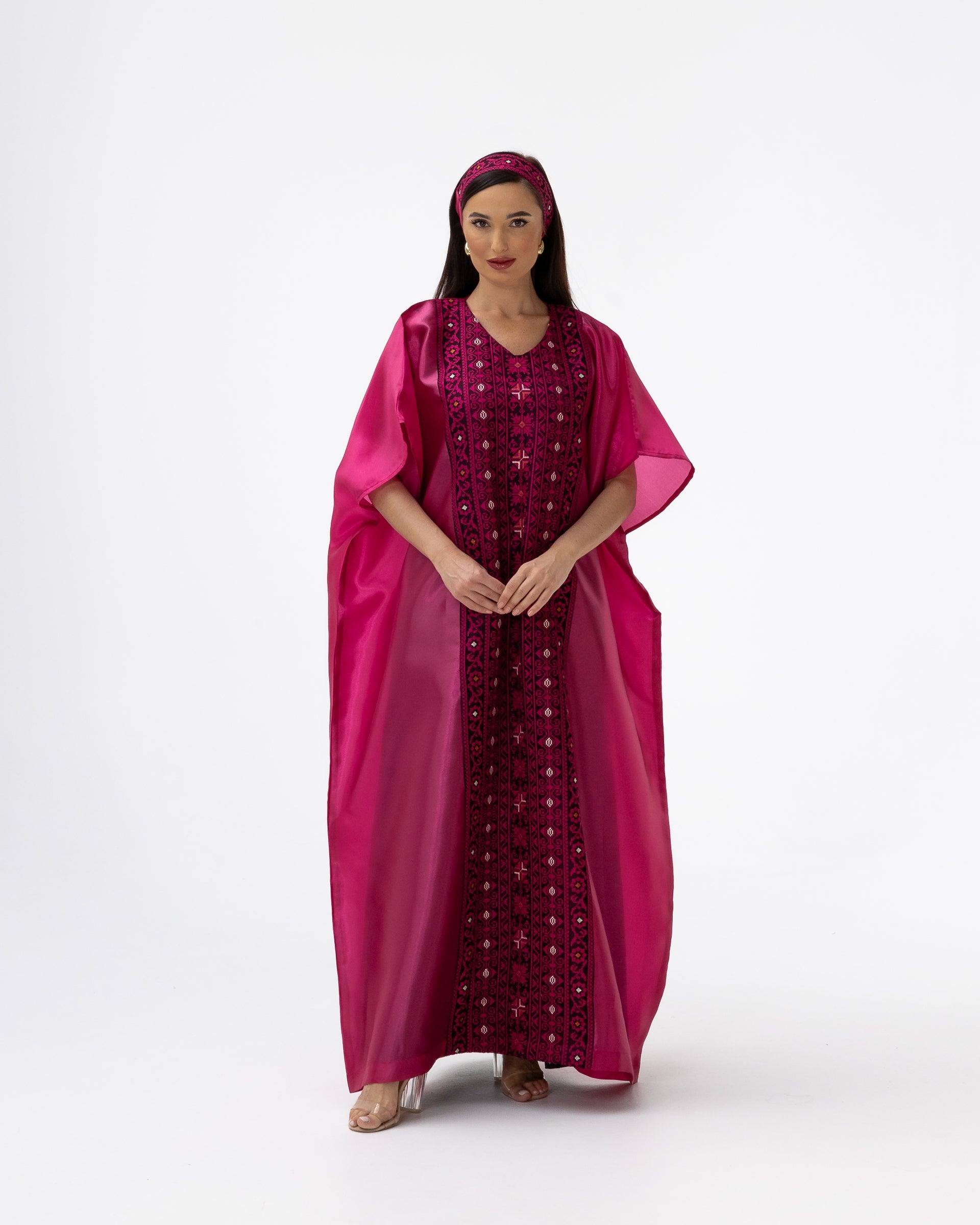 Fuchsia Pink Kaftan with Embroidery