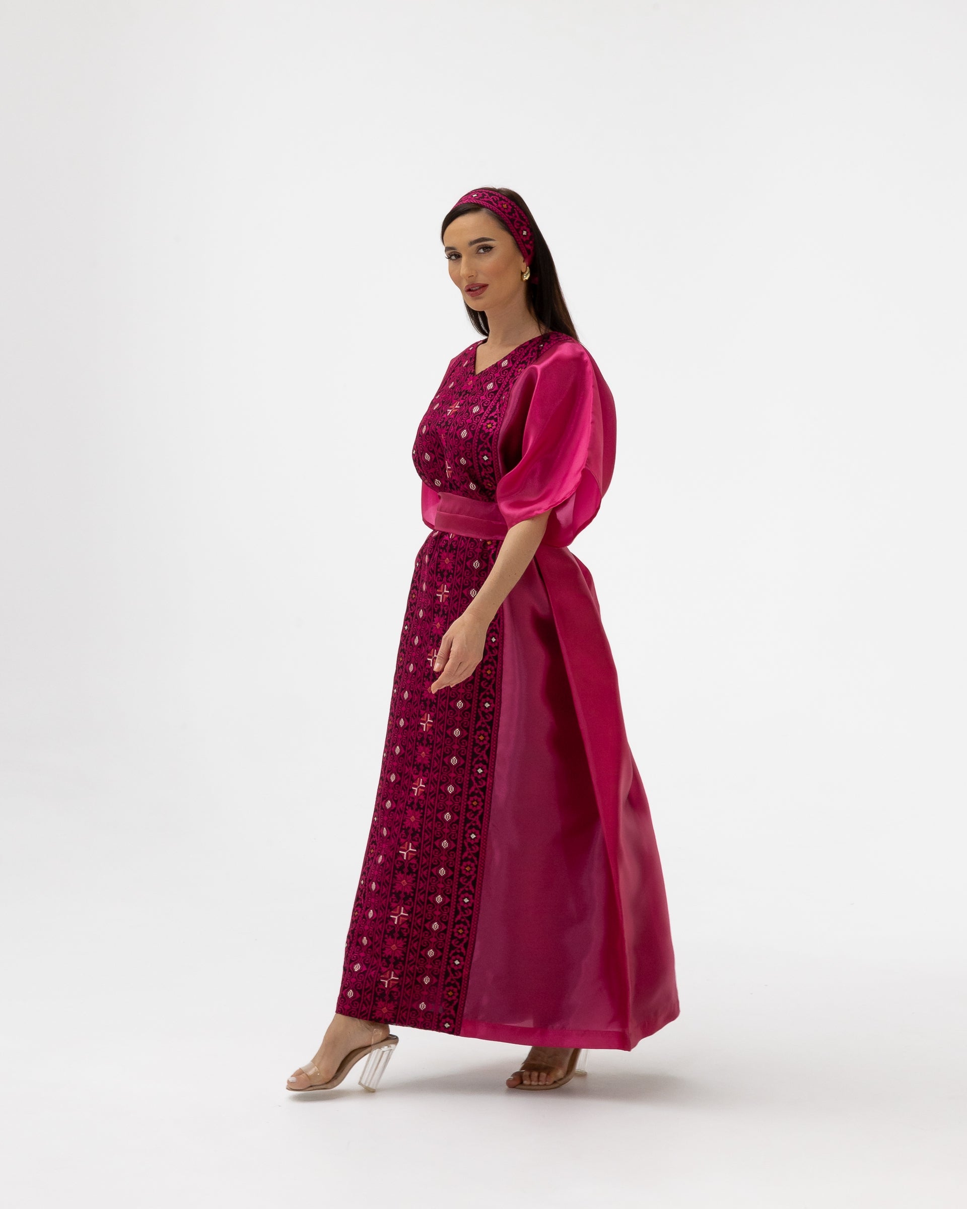 Fuchsia Pink Kaftan with Embroidery