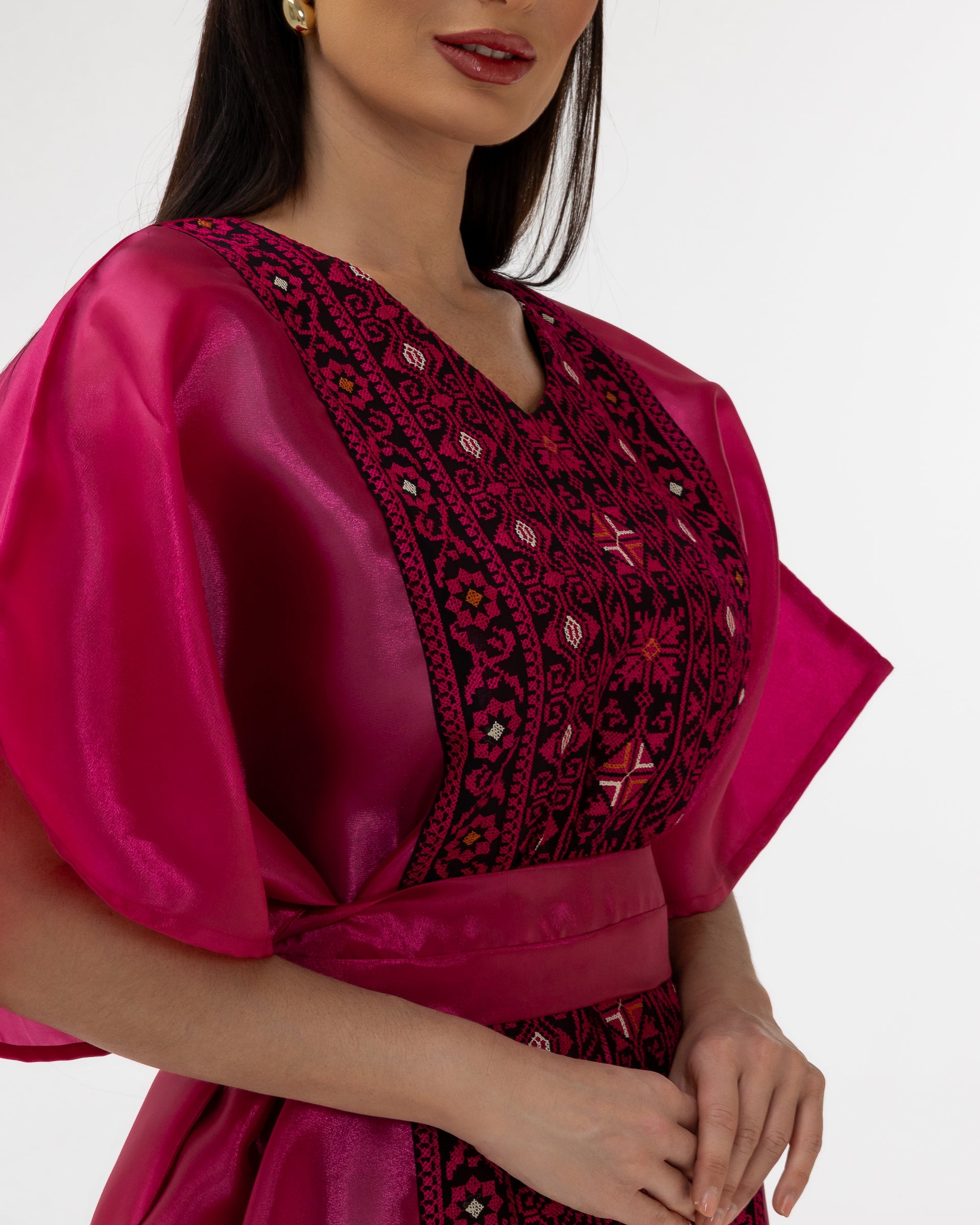 Fuchsia Pink Kaftan with Embroidery