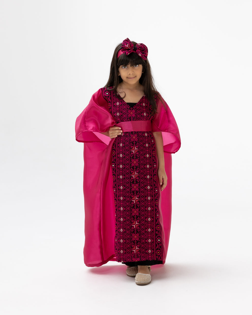 Kids Fuchsia Kaftan with Embroidered Details