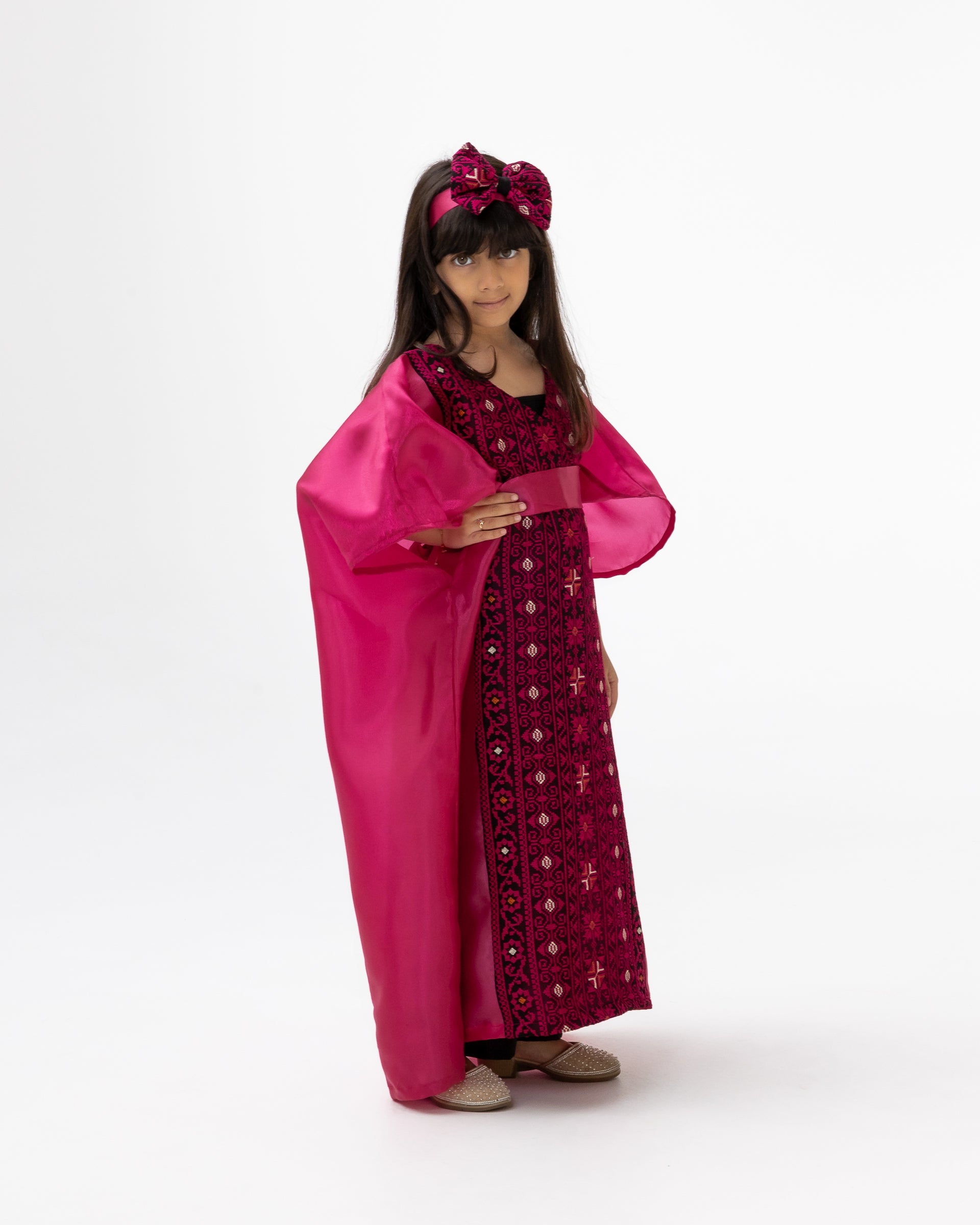 Kids Fuchsia Kaftan with Embroidered Details