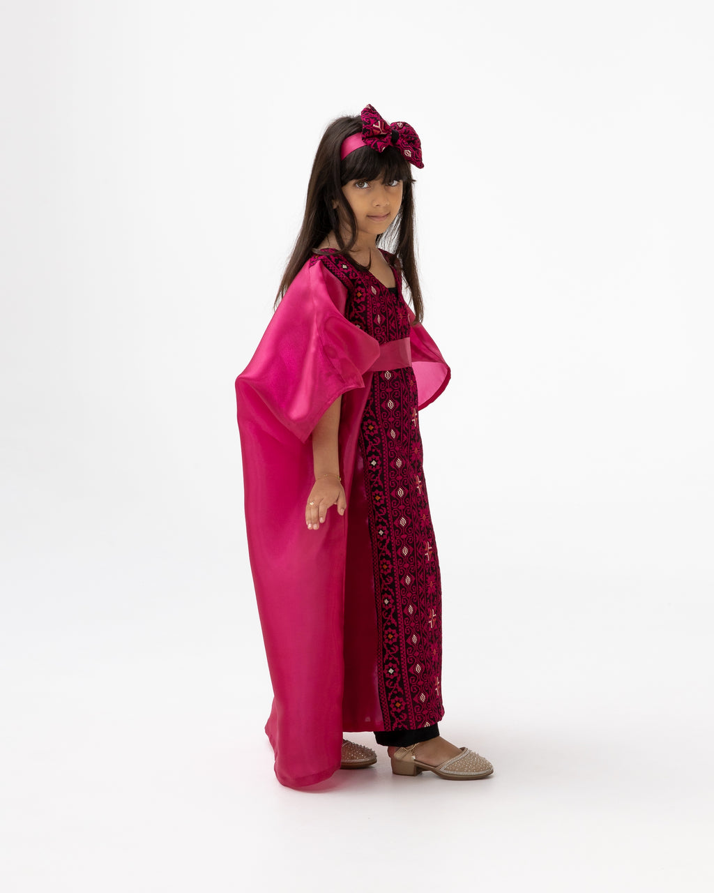 Kids Fuchsia Kaftan with Embroidered Details
