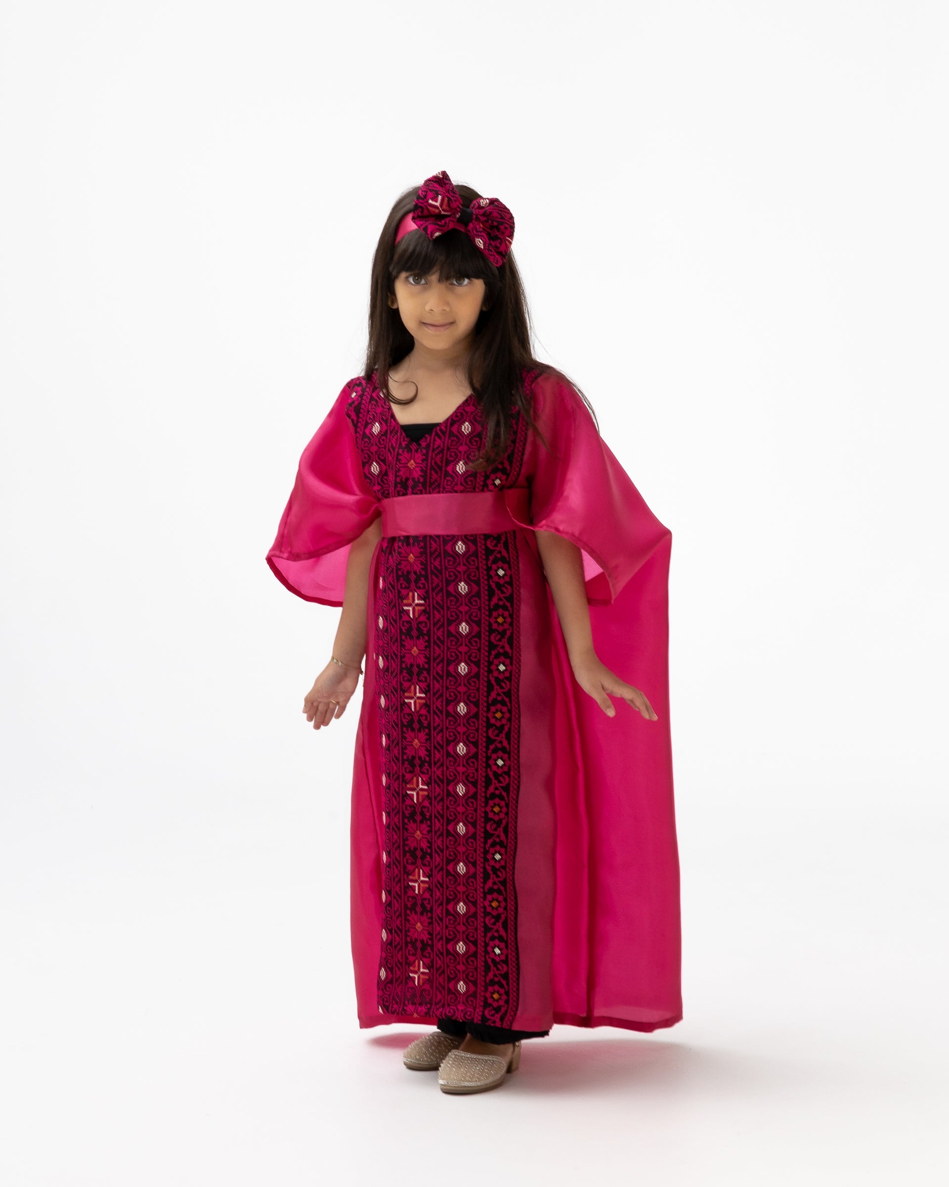 Kids Fuchsia Kaftan with Embroidered Details