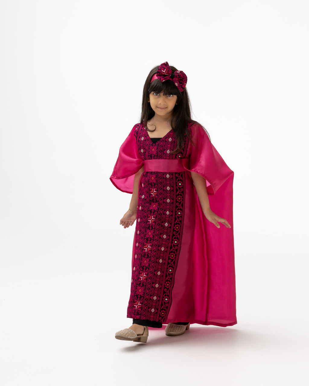Kids Fuchsia Kaftan with Embroidered Details