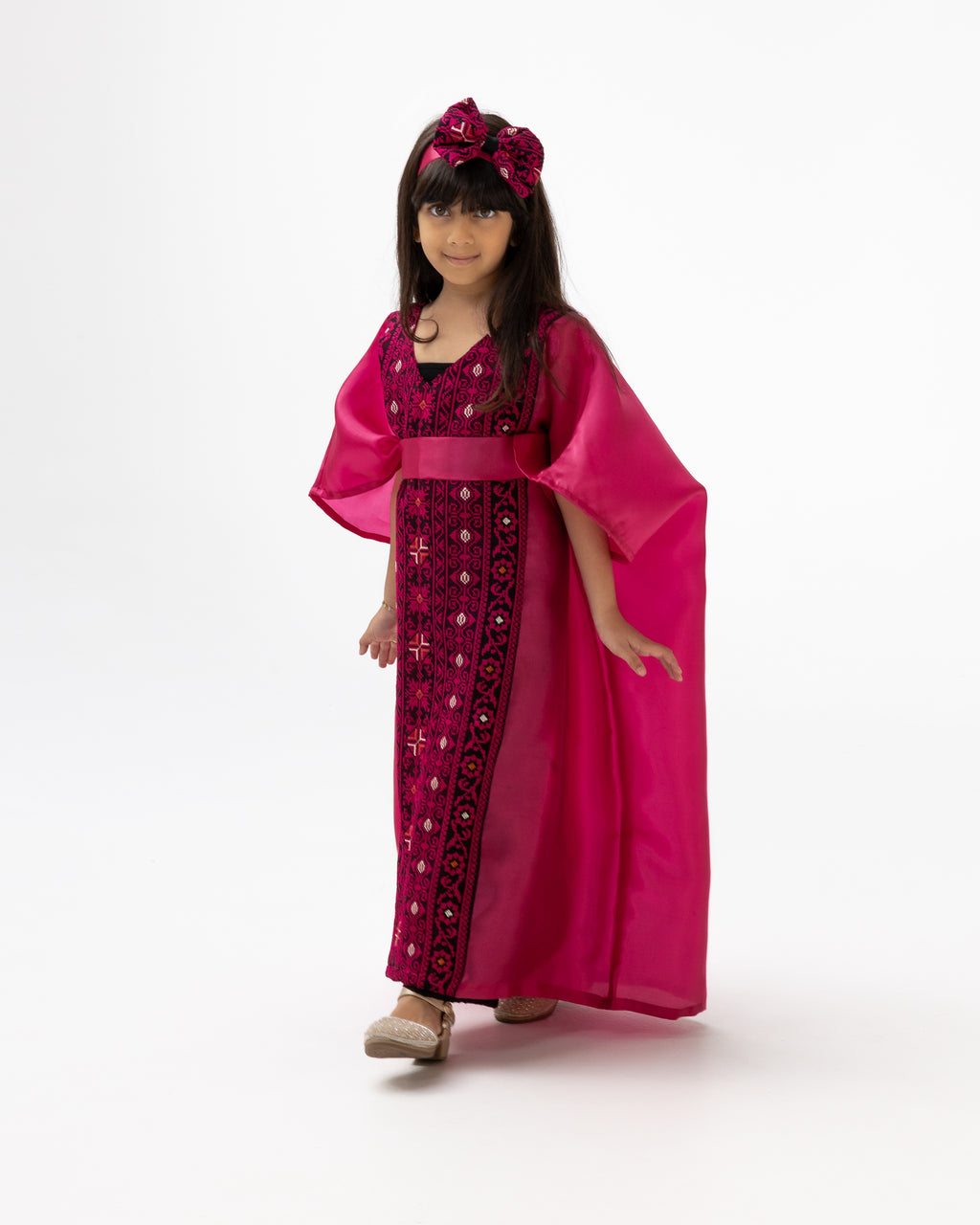 Kids Fuchsia Kaftan with Embroidered Details