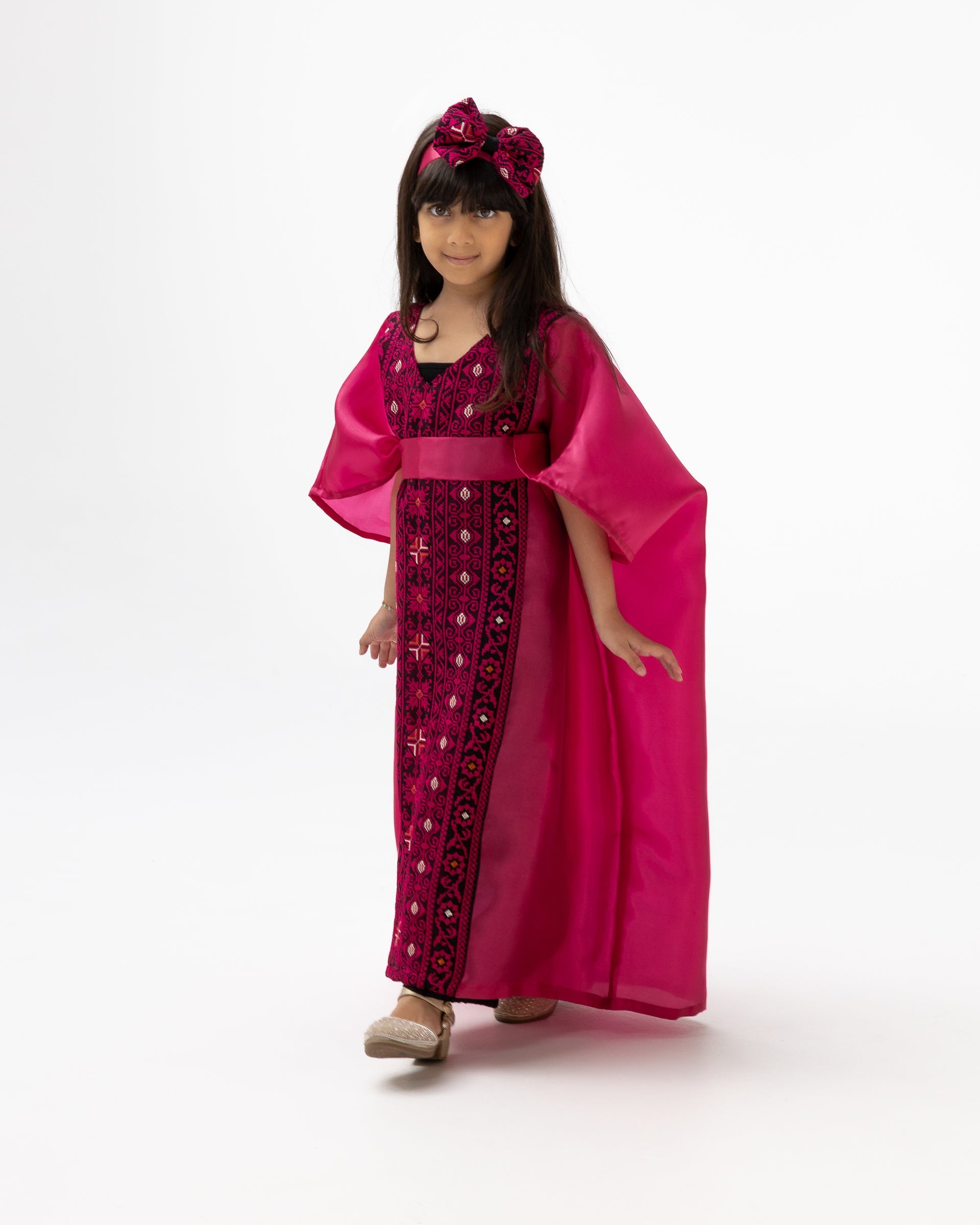 Kids Fuchsia Kaftan with Embroidered Details