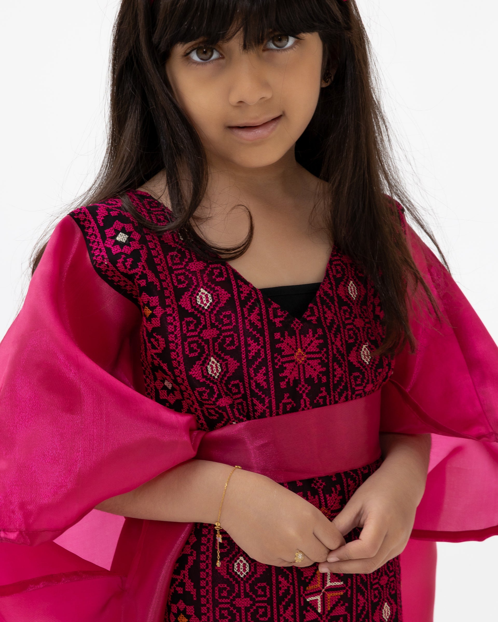 Kids Fuchsia Kaftan with Embroidered Details