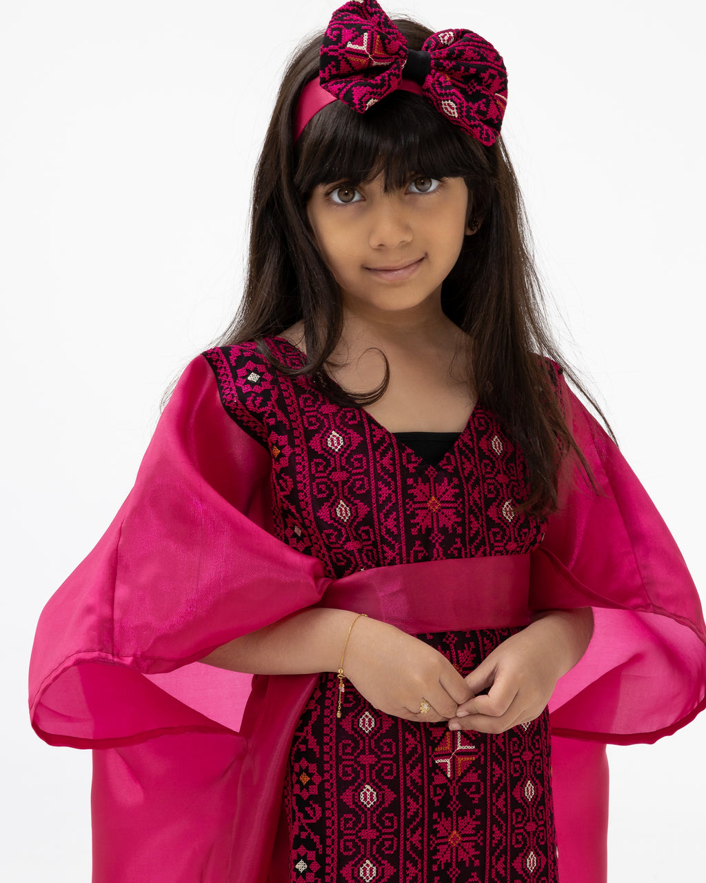 Kids Fuchsia Kaftan with Embroidered Details