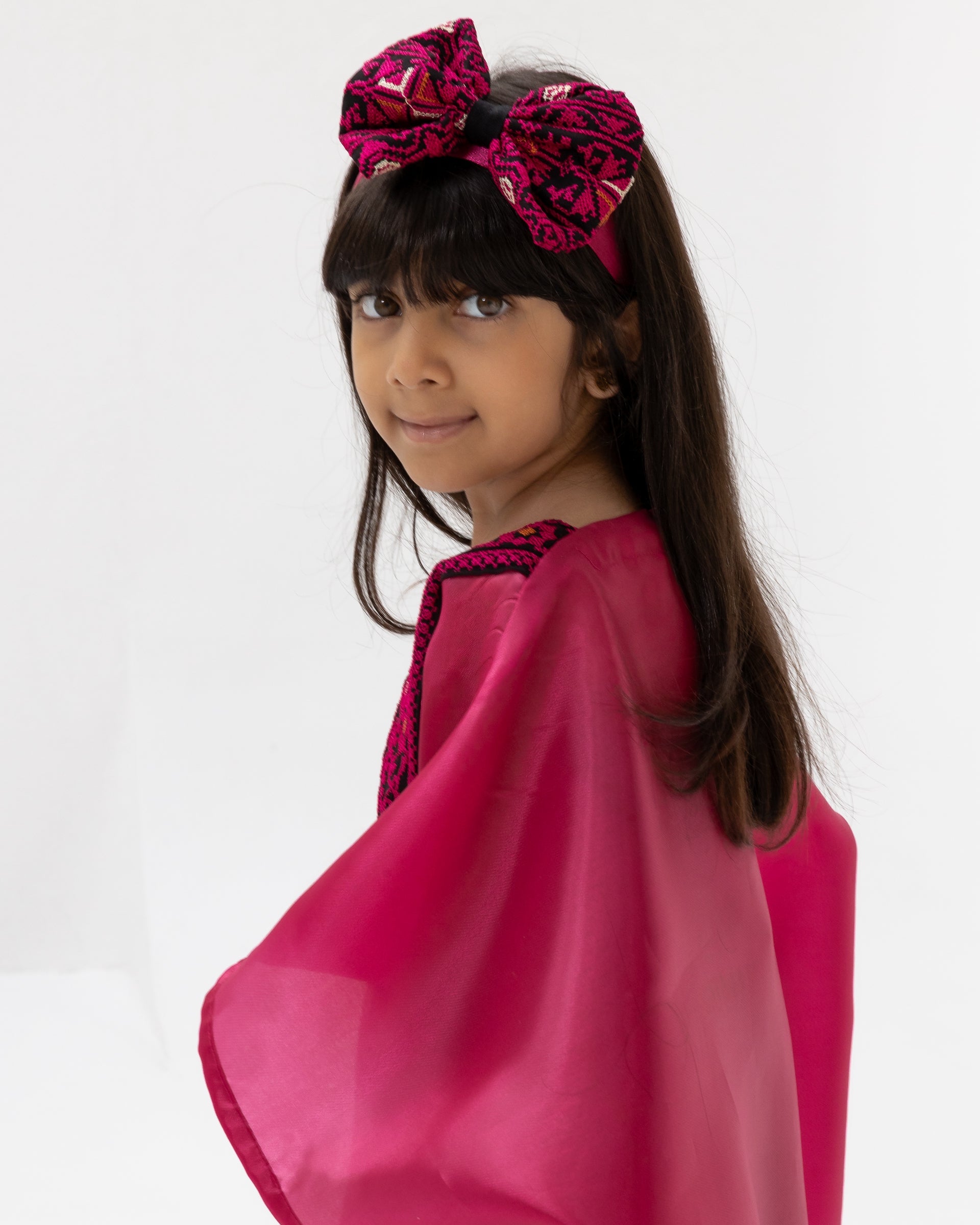 Kids Fuchsia Kaftan with Embroidered Details