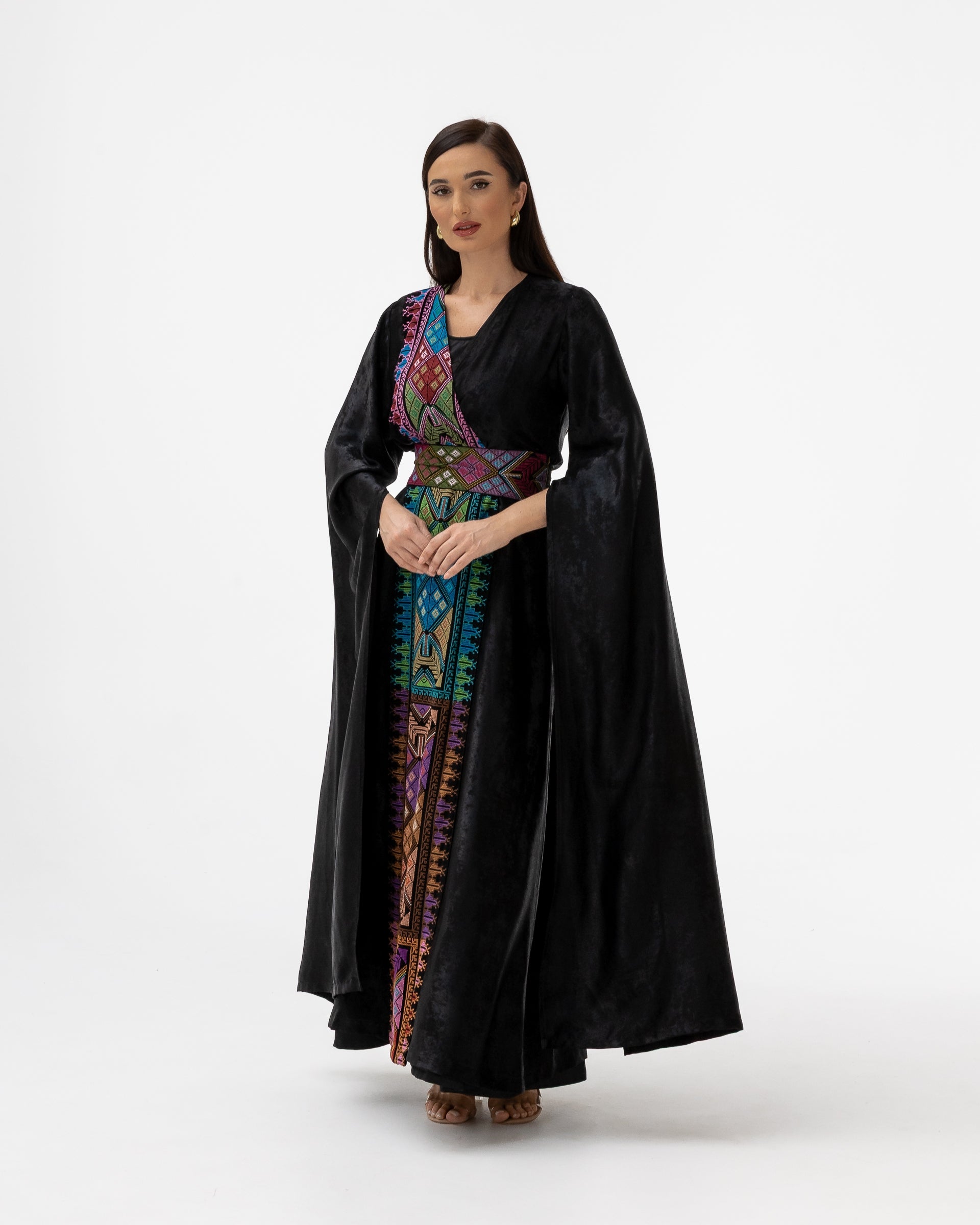 Black Abaya with Multicolor Embroidery
