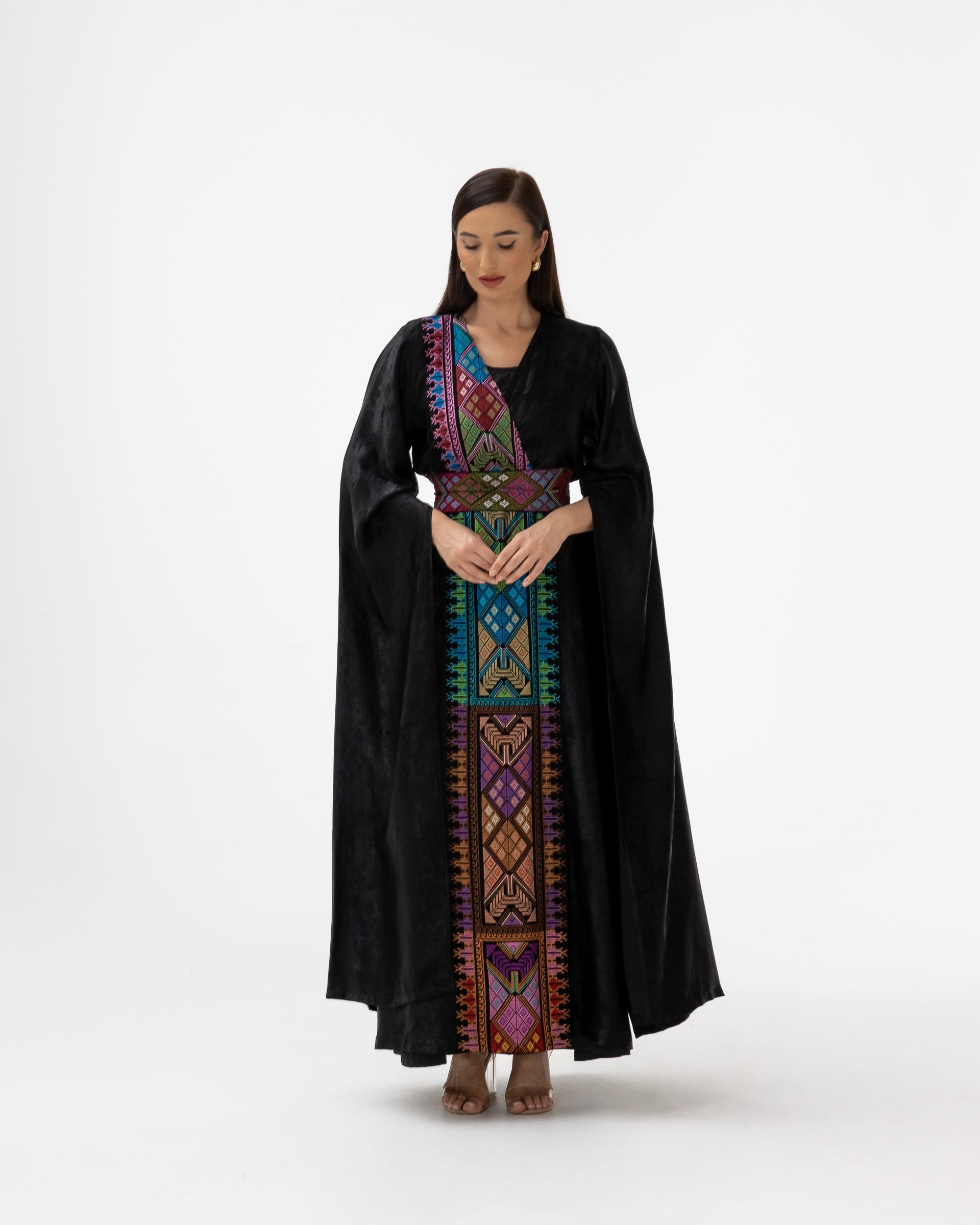 Black Abaya with Multicolor Embroidery