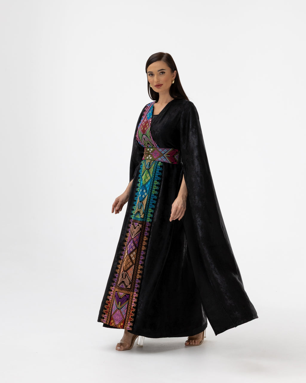 Black Abaya with Multicolor Embroidery
