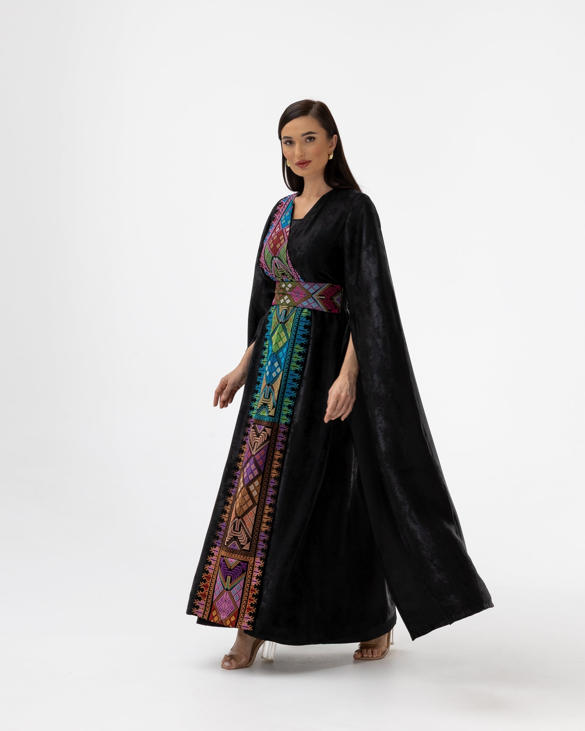 Black Abaya with Multicolor Embroidery
