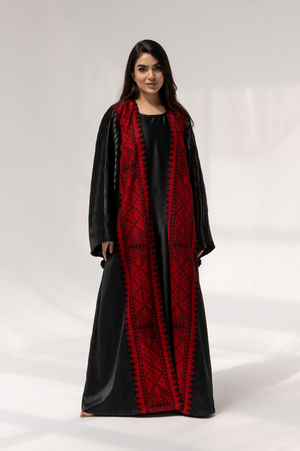 Black Abaya with Red Embroidered Details