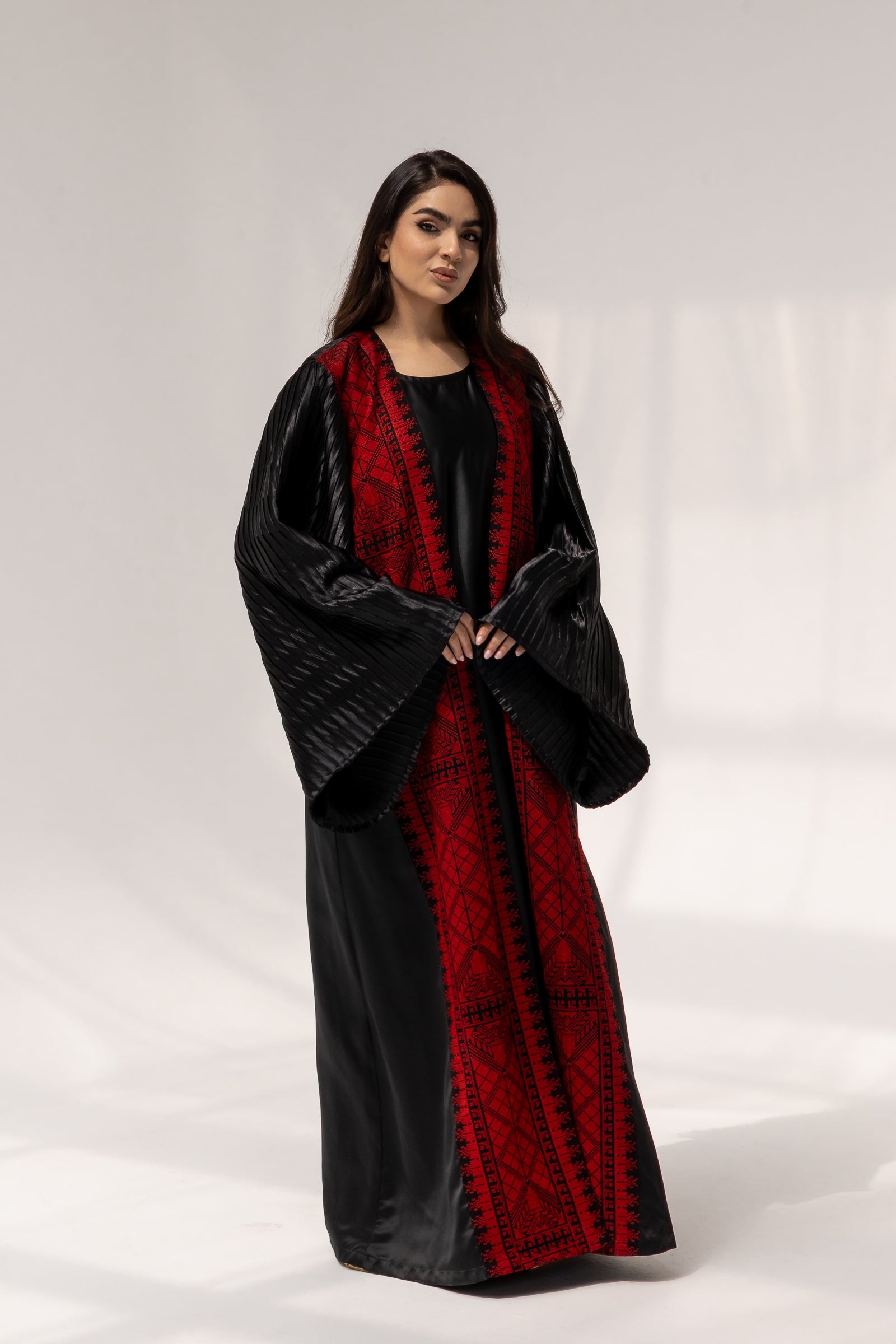 Black Abaya with Red Embroidered Details