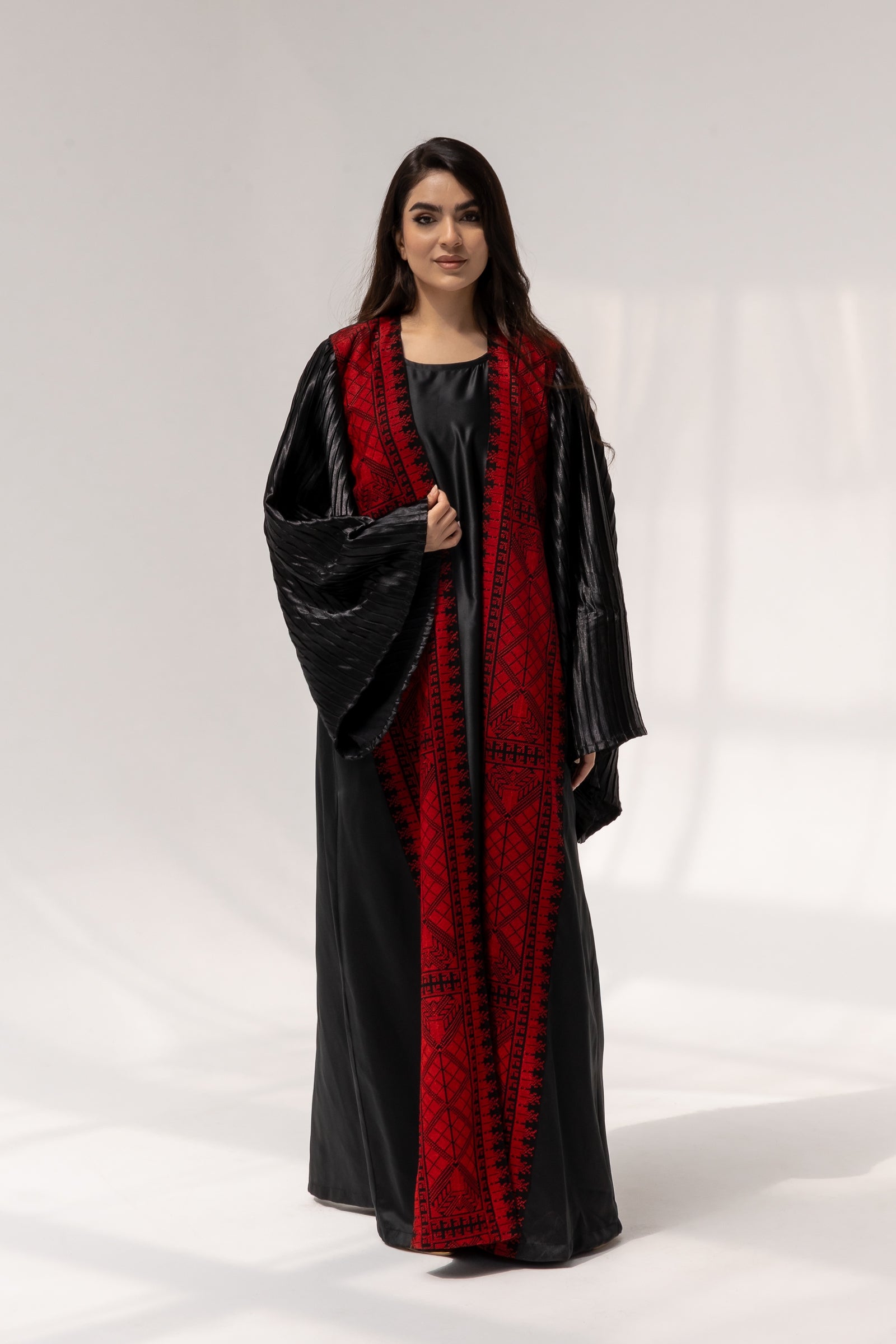 Black Abaya with Red Embroidered Details