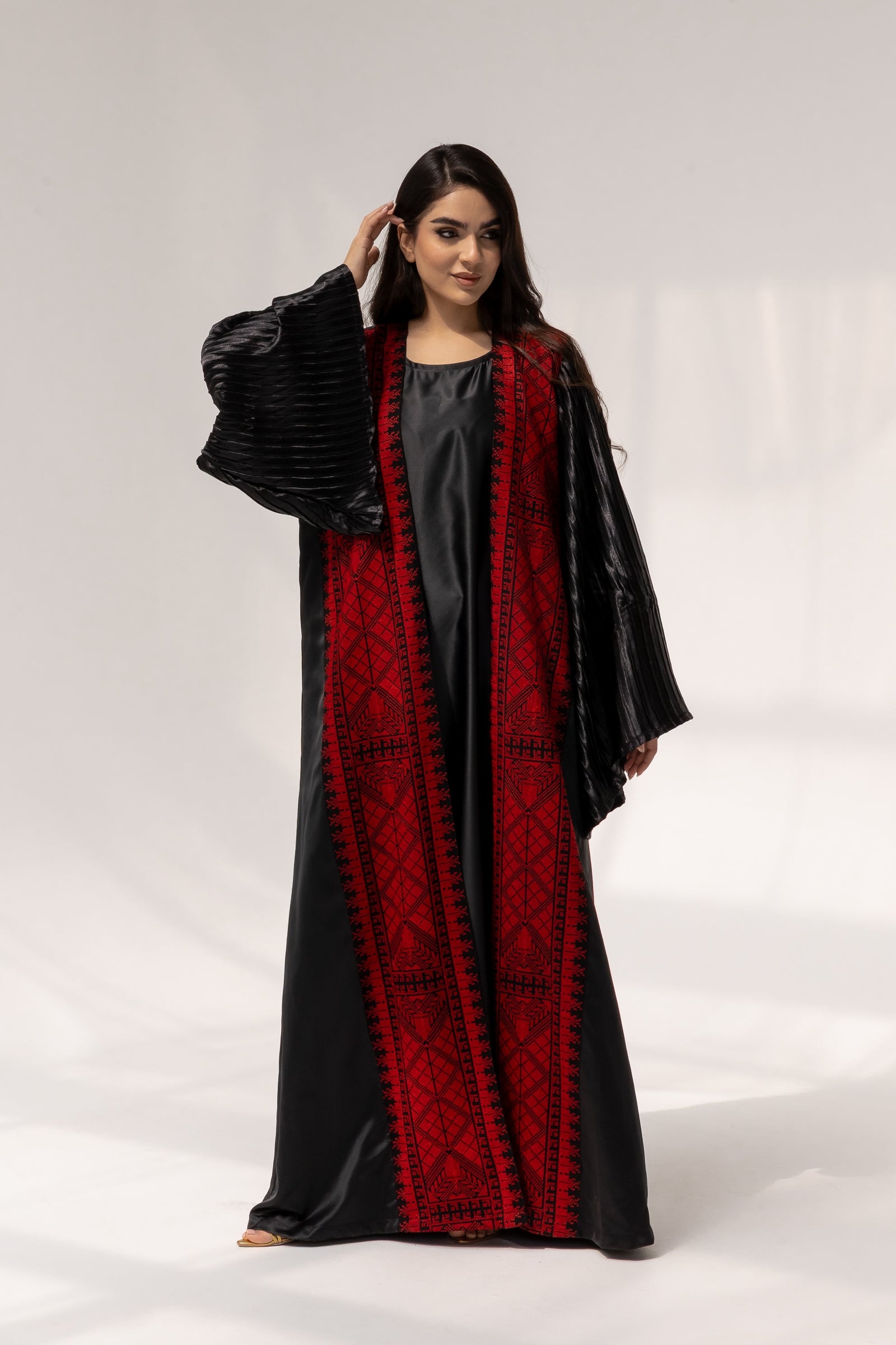 Black Abaya with Red Embroidered Details